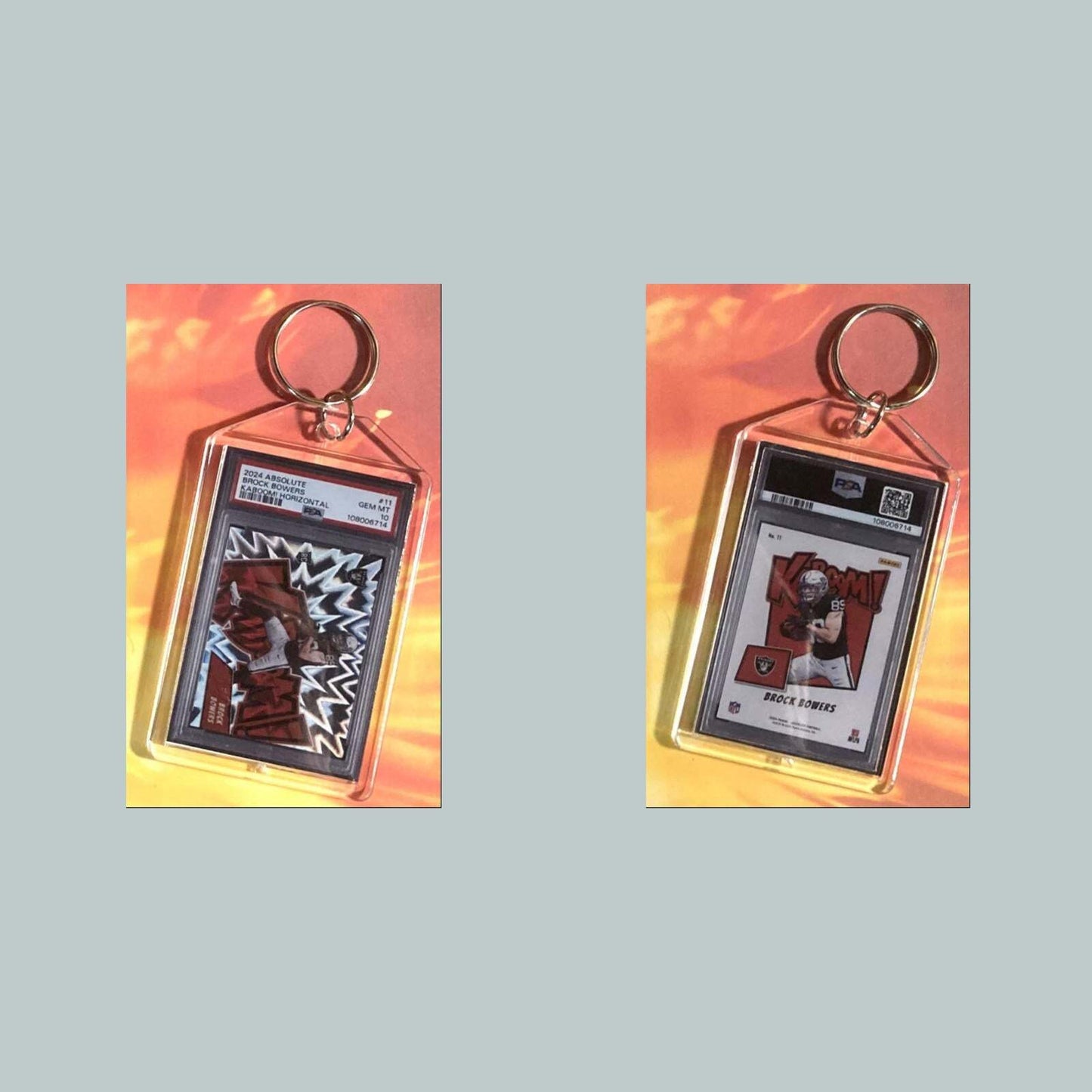 3694 Brock Bowers 2024 Panini Absolute Kaboom Custom Hand Made Keychain FBL
