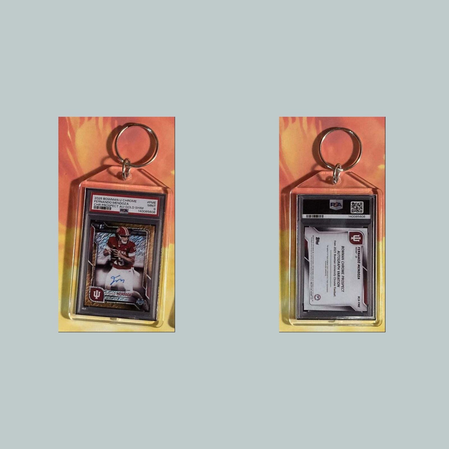 3726 Fernando Mendoza 2025 BowmanU Chrome Gold Shimmer Auto Custom Made Keychain FBL
