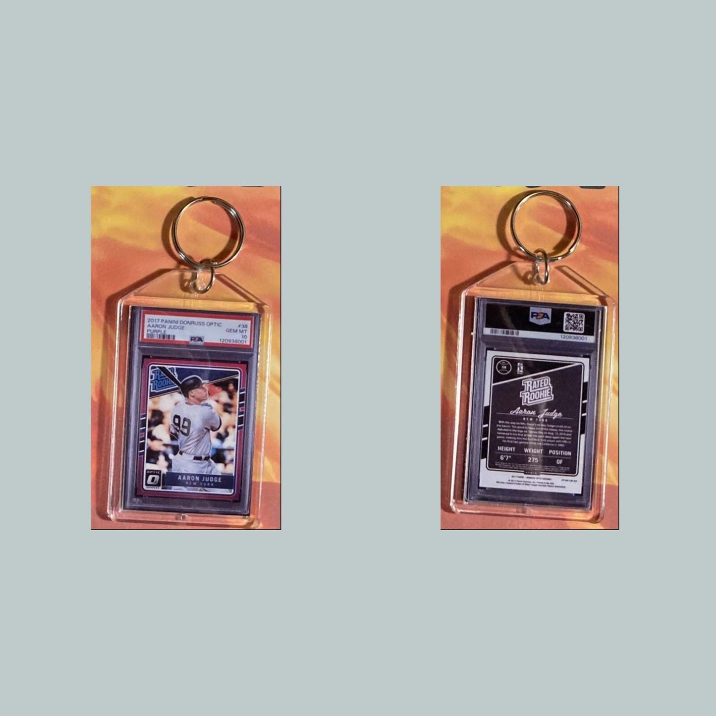 3598 Aaron Judge 2017 Panini Donruss Rated Rookie Purple Keychain BBL KYC