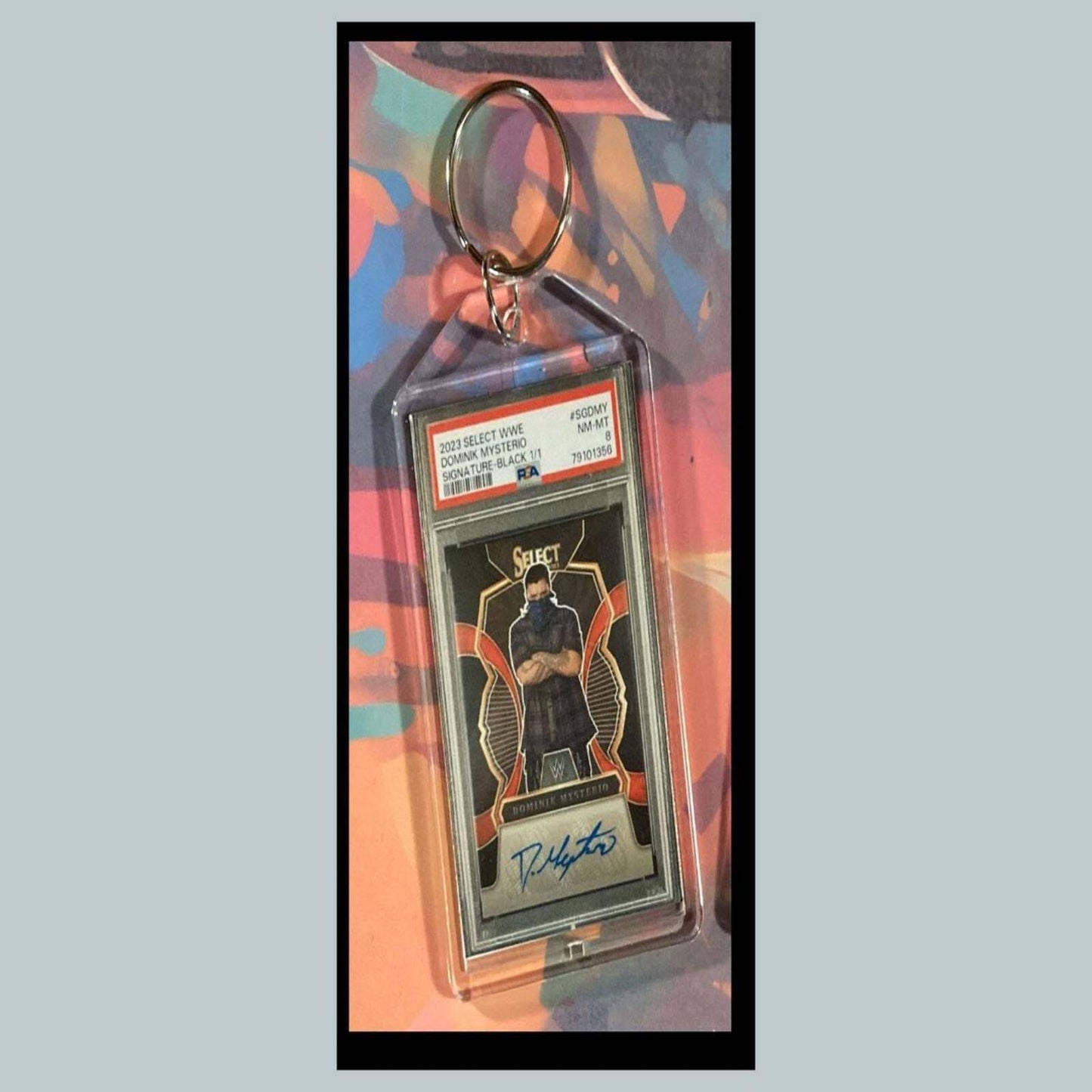 3382 Dirty Dom Mysterio Prison 2023 Panini Select Black Auto Novelty Keychain KYC MSC
