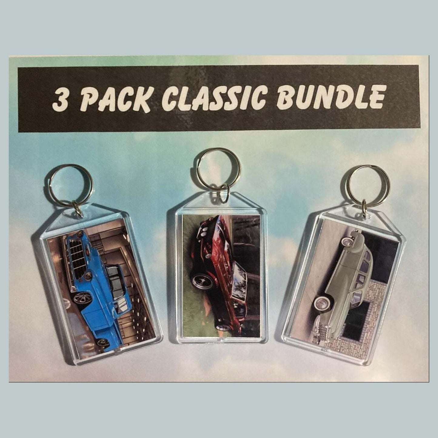 3553B Threefer Bundle Classic Cars  Keychain | Vintage Automobile Photo Keychain MSC KYC