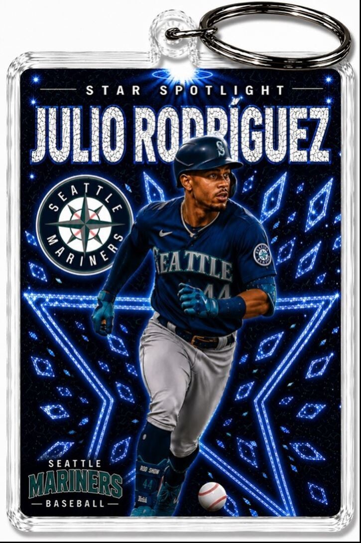 3996 Julio Rodriguez Keychain Blue Spotlight Premium Keychain No Nameplate BBL KYC