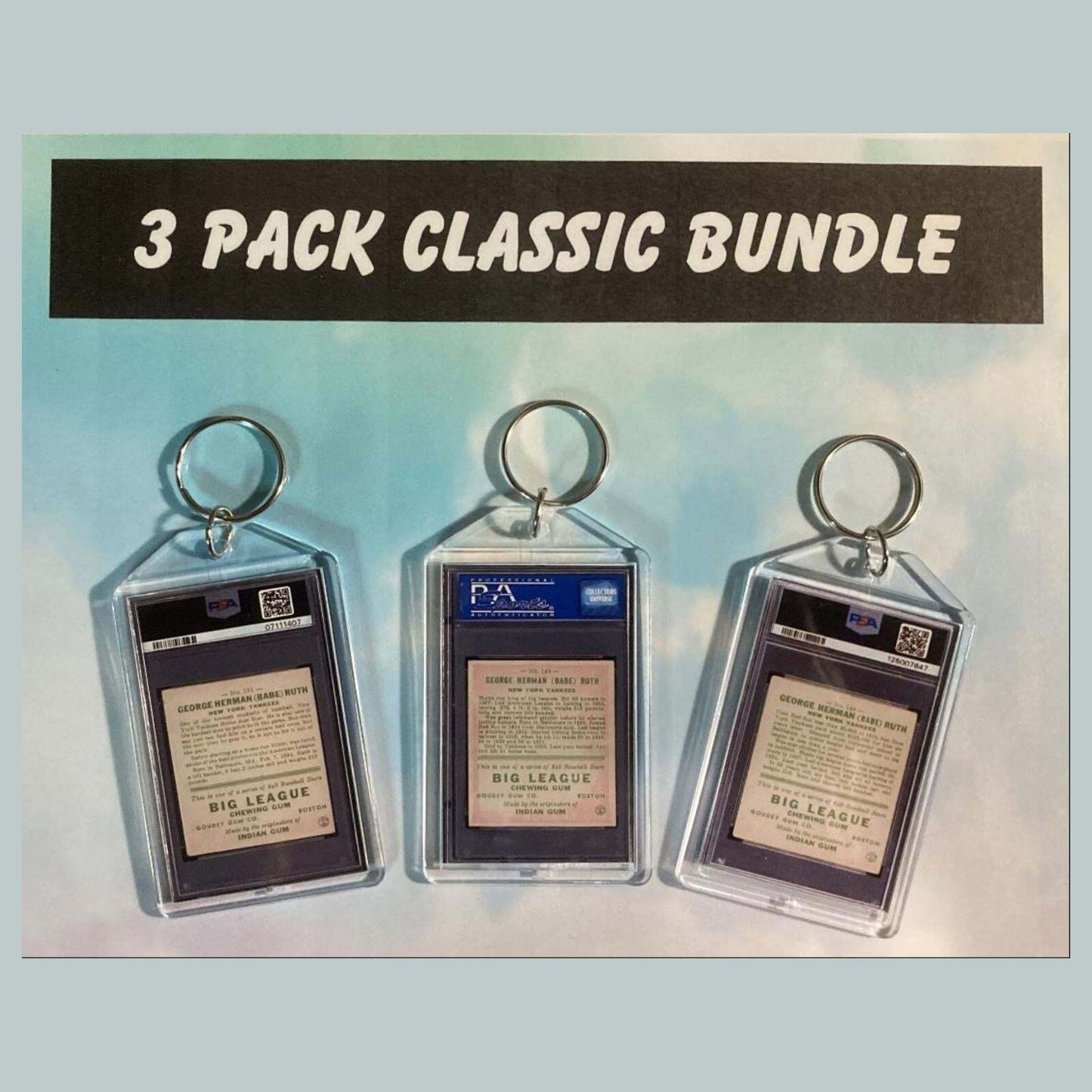 3624B Babe Ruth 3 Pack Bundle Goudry Custom Hand Made Keychains BBL KYC