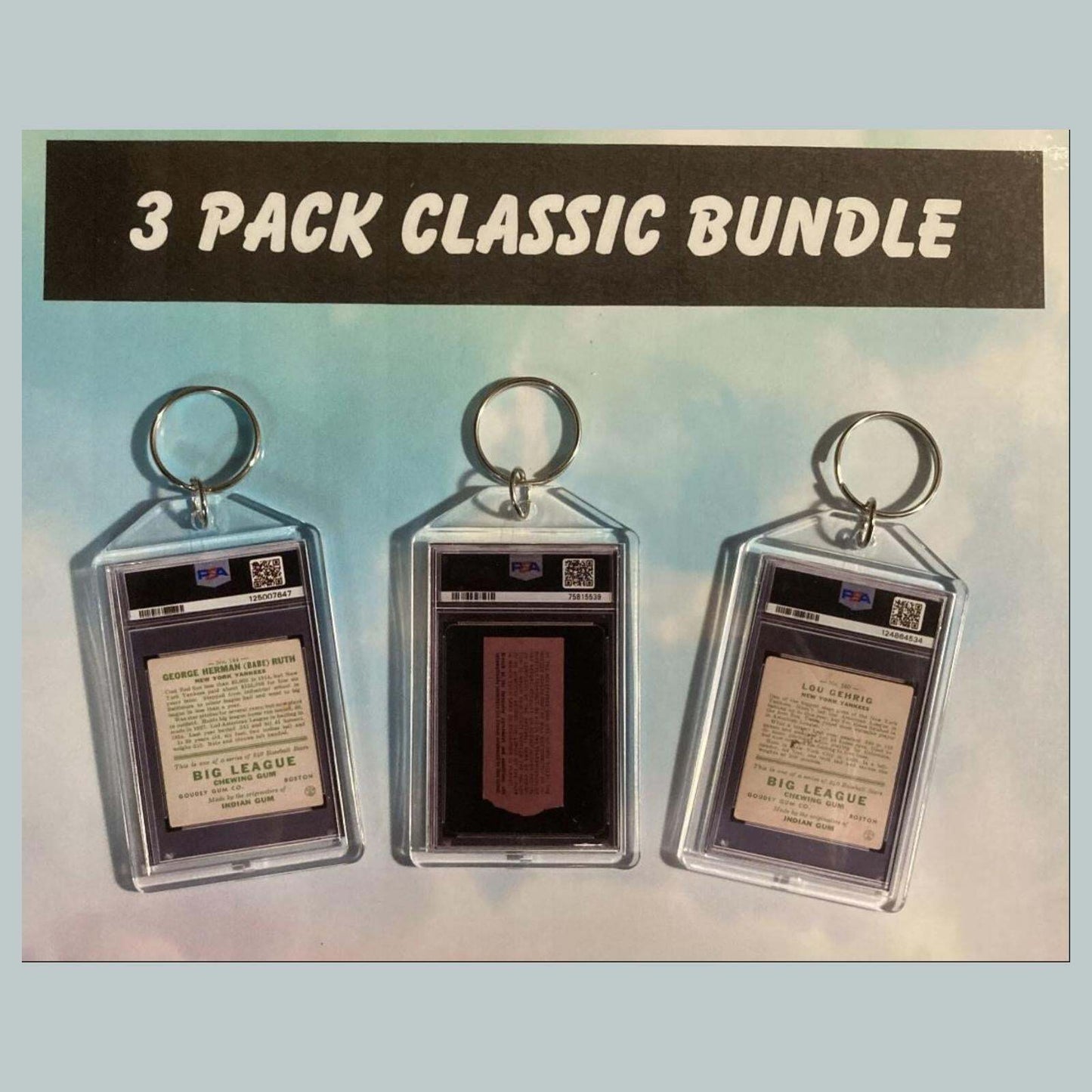 3632B Babe Ruth-Jackie Robinson-Lou Gehtig 3 Pack Custom Hand Made Keychains BBL KYC