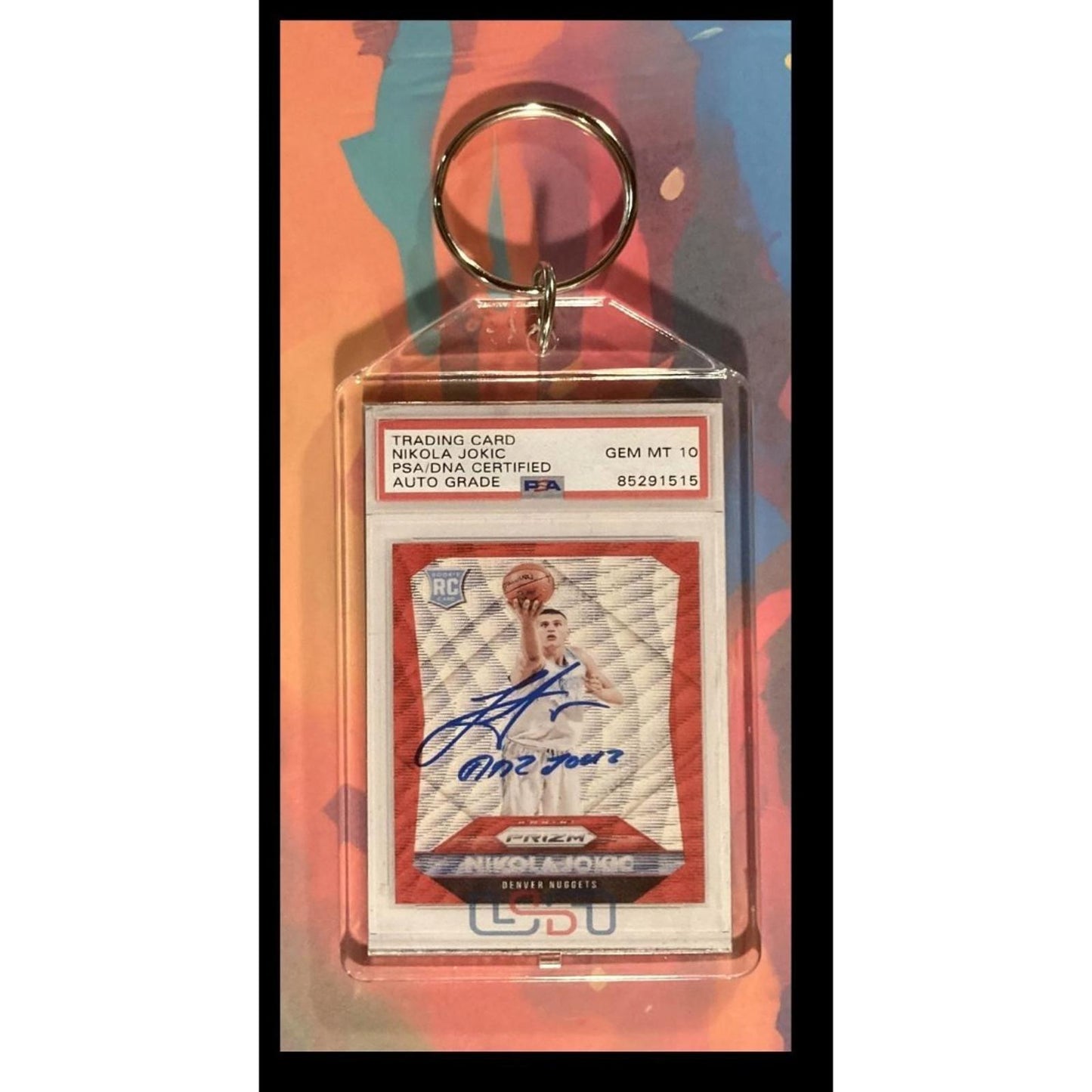 0023 Nikola Jokic 2015 Panini Prizm Ruby Wave Auto -Custom Keychain