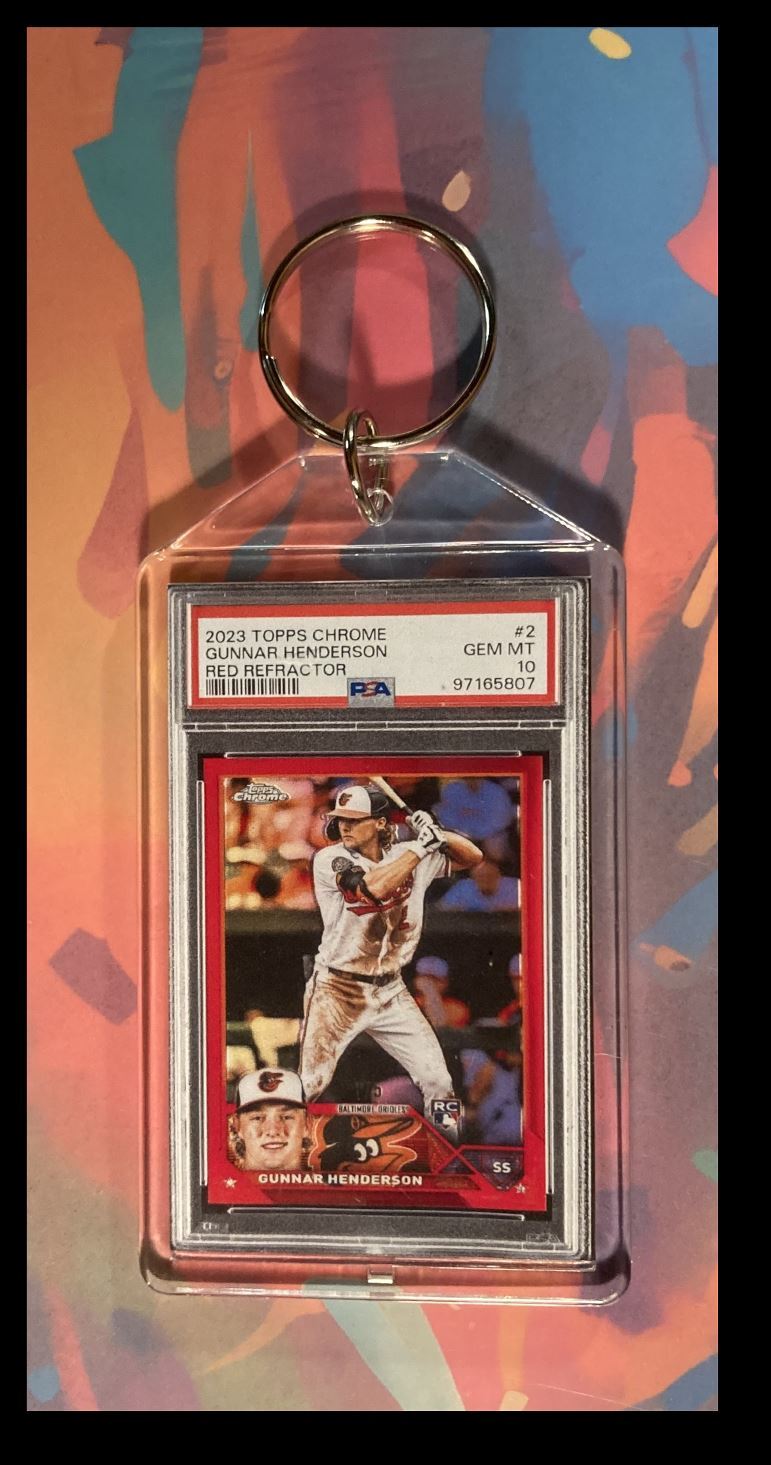 3010 Gunnar Henderson 2023 Topps Chrome Red Refractor Keychain-Gift KYC BBL