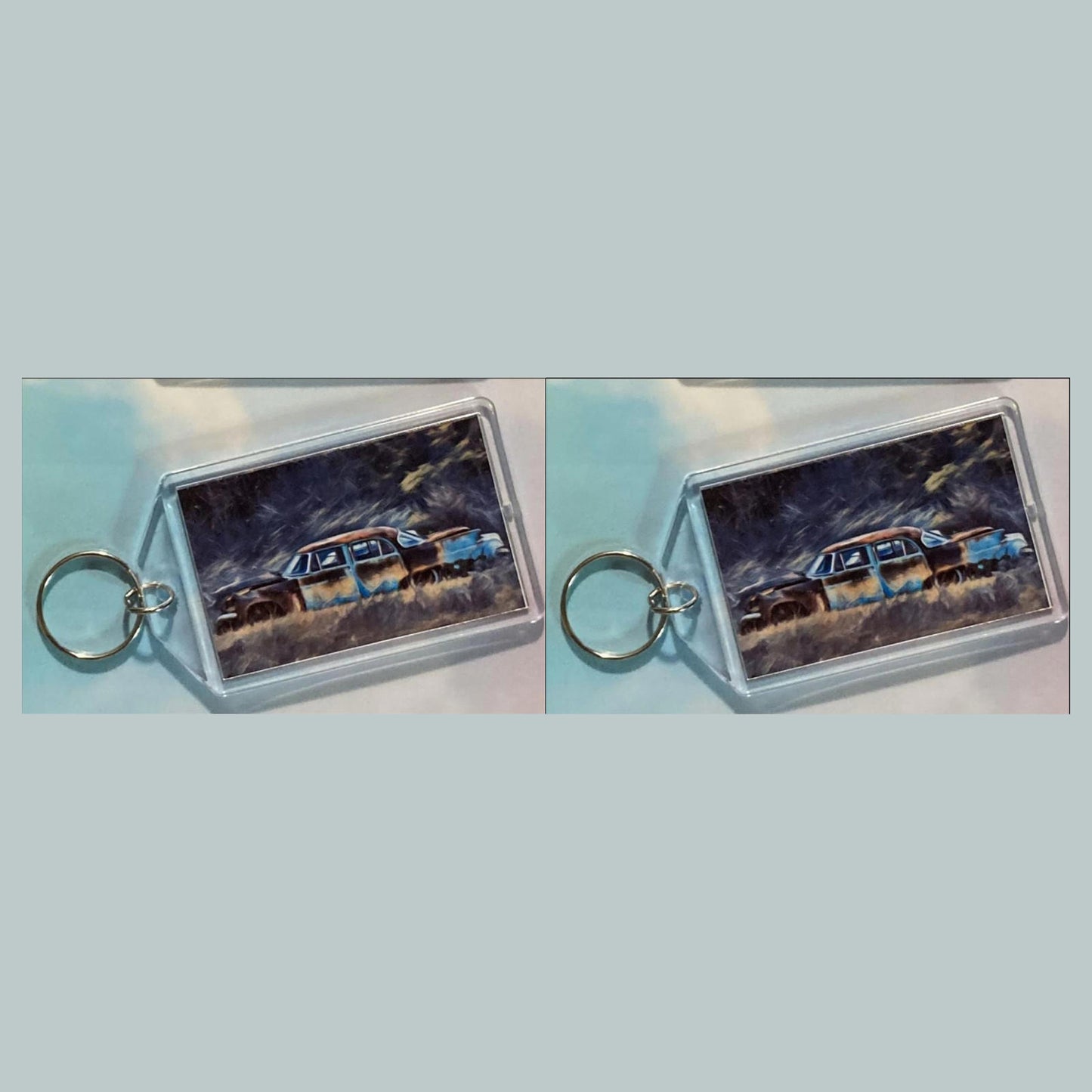 0623 1957 Chevy in Graveyard Acrylic Keychain | Vintage Automobile Photo Keychain | Retro Vehicle Gift | Double-Sided