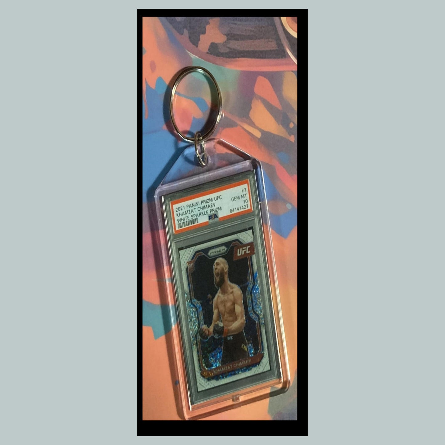 0489 Khamzat Chimaev 2021 Panini Prizm White Sparkle Custom Hand Made Keychain