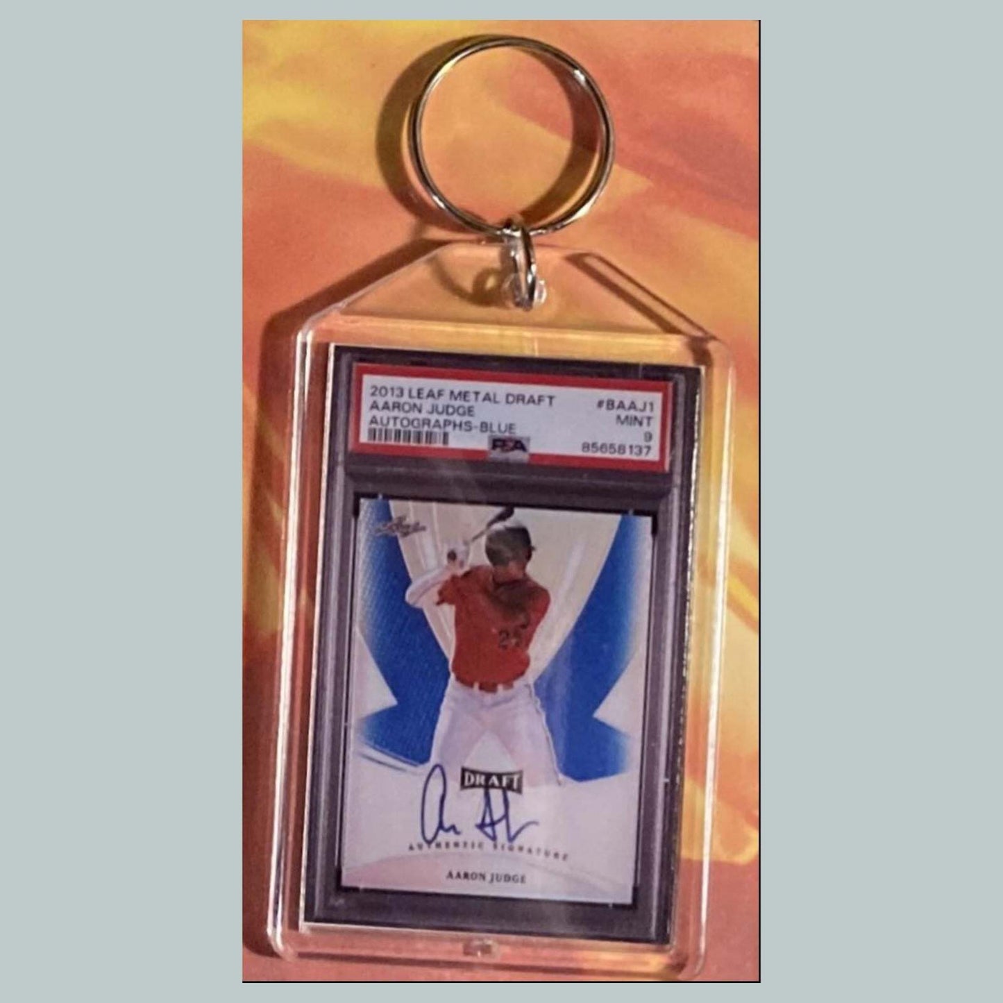 3599 Aaron Judge 2013 Leaf Metal Draft Blue Auto Custom Made Keychain BBL KYC