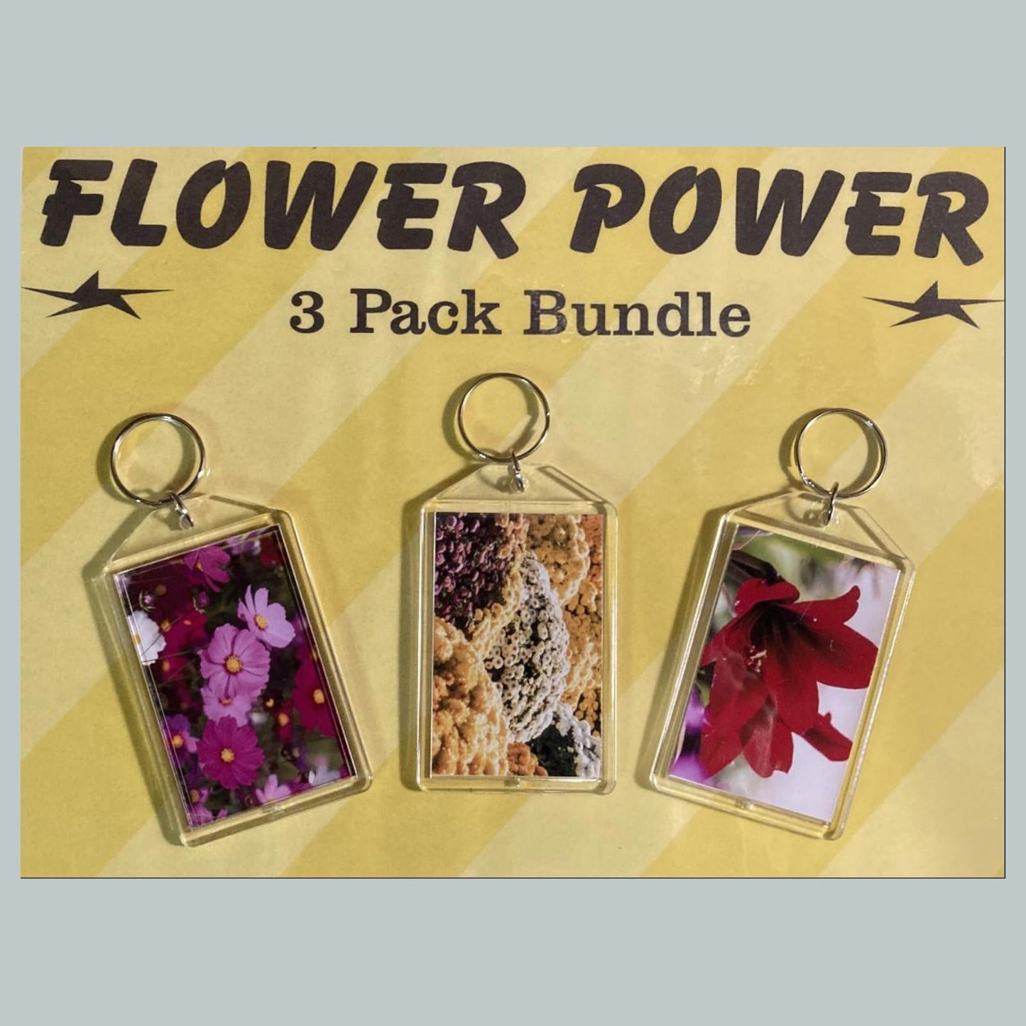 0730B Threefer Bundle Cosmos/Chrysanthemums/Amaryllis Acrylic Keychain | Flower Lover Gift | Botanical Purse Charm | Backpack Accessory
