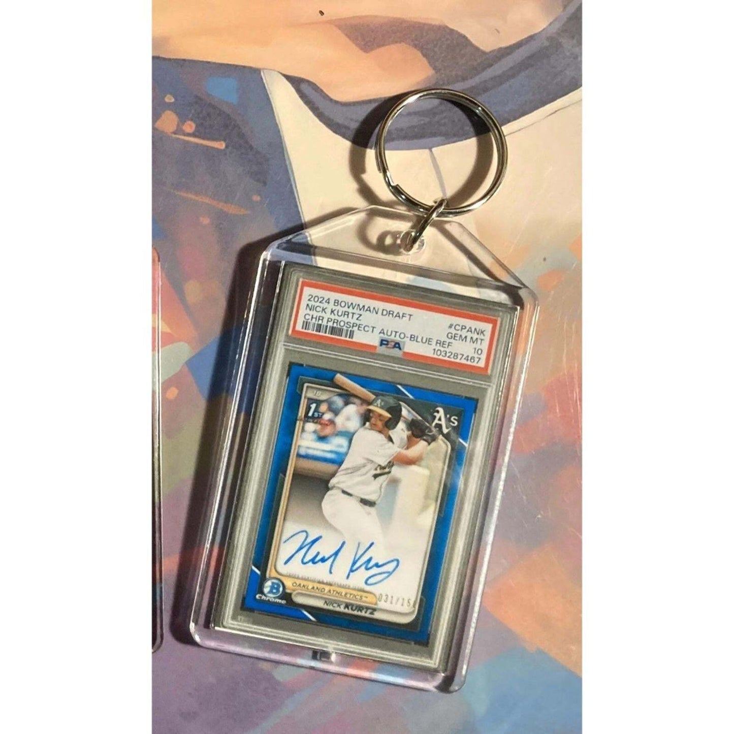 3204 Nick Kurtz 2024 Bowman Draft Chrome Blue Auto Custom Made Novelty Keychain BBL KYC