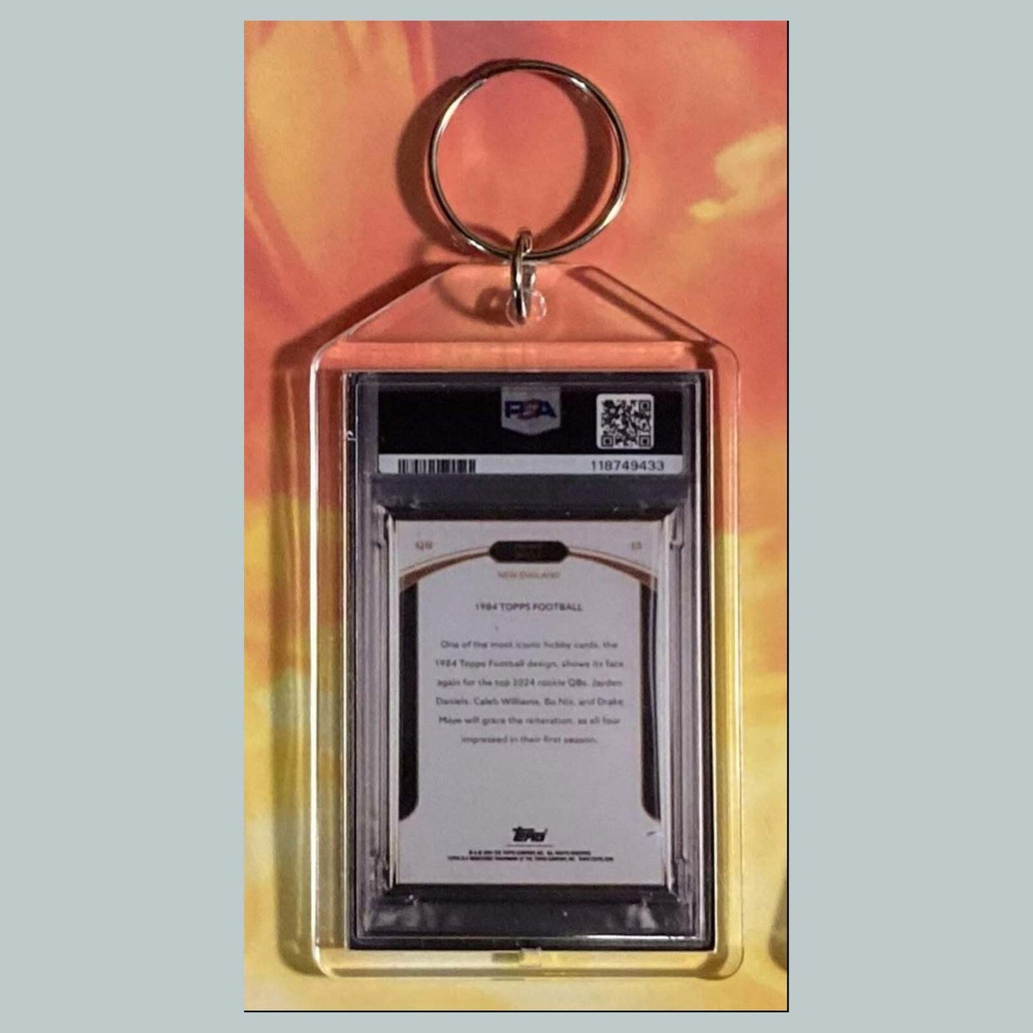 3711 Drake Maye 2025 Topps Now Hex-Fractor Custom Hand Made Keychain FBL