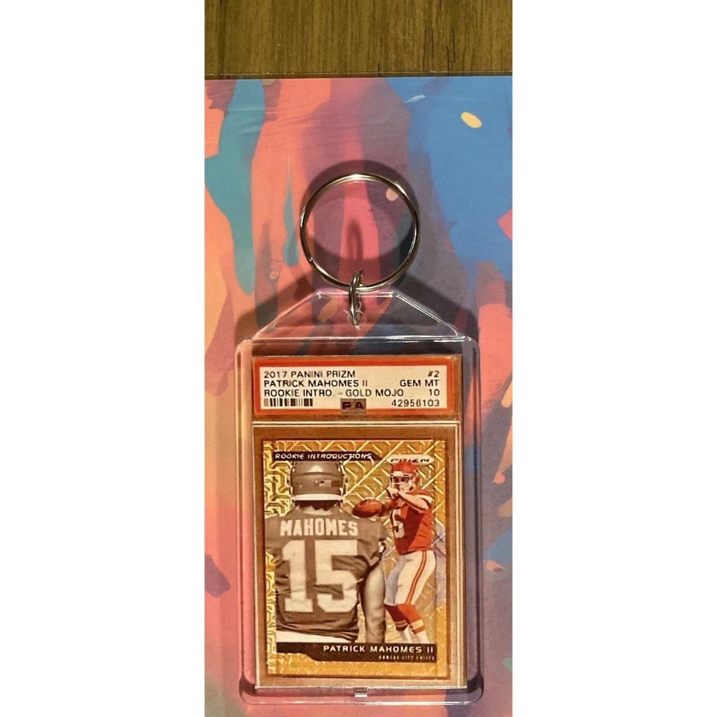 0019 Patrick Mahomes 2017 Panini Prizm Gold Mojo Keychain-Great Gift