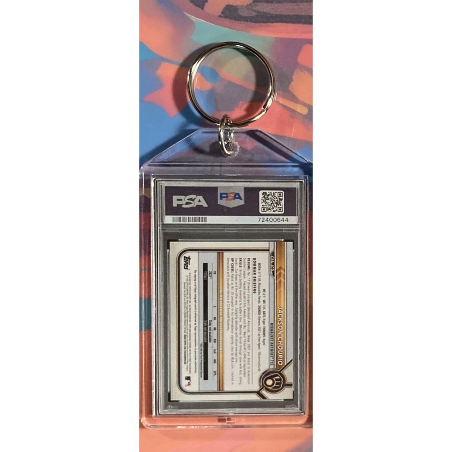 0122 Jackson Chourio 2022 Bowman Chrome Orange Auto Refractor Novelty Keychain