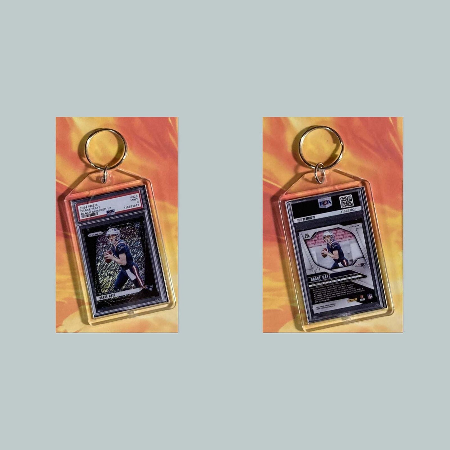 3712 Drake Maye 2024 Panini Prizm Black Shimmer Custom Hand Made Keychain FBL