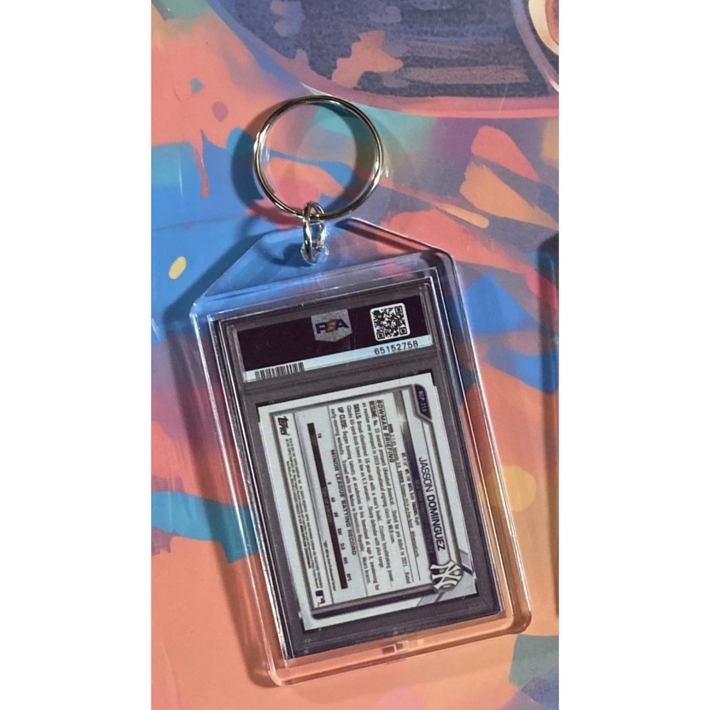 0158 Jasson Dominguz 2021 Bowman Prospect Chrome Padparadscha Novelty Keychain