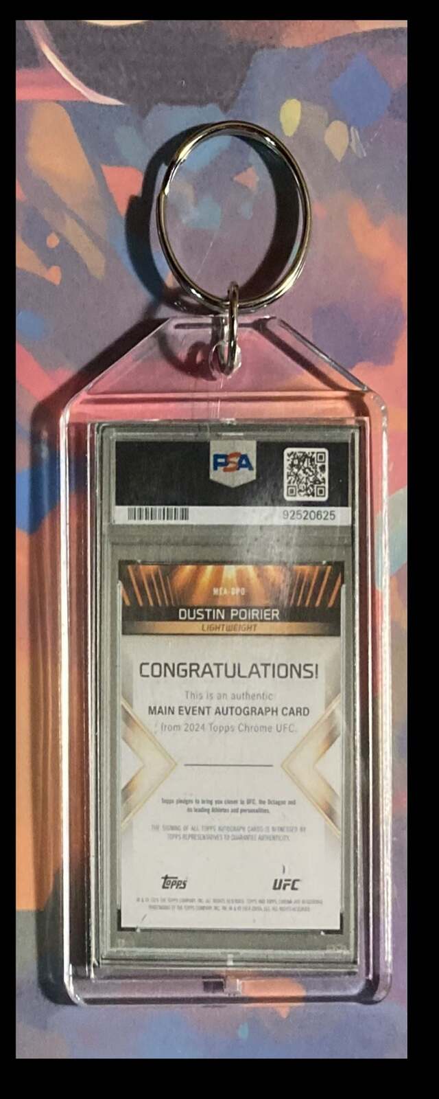 2988  Dustin Poirier 2024 Topps Chrome Main Event Auto Keychain KYC MSC