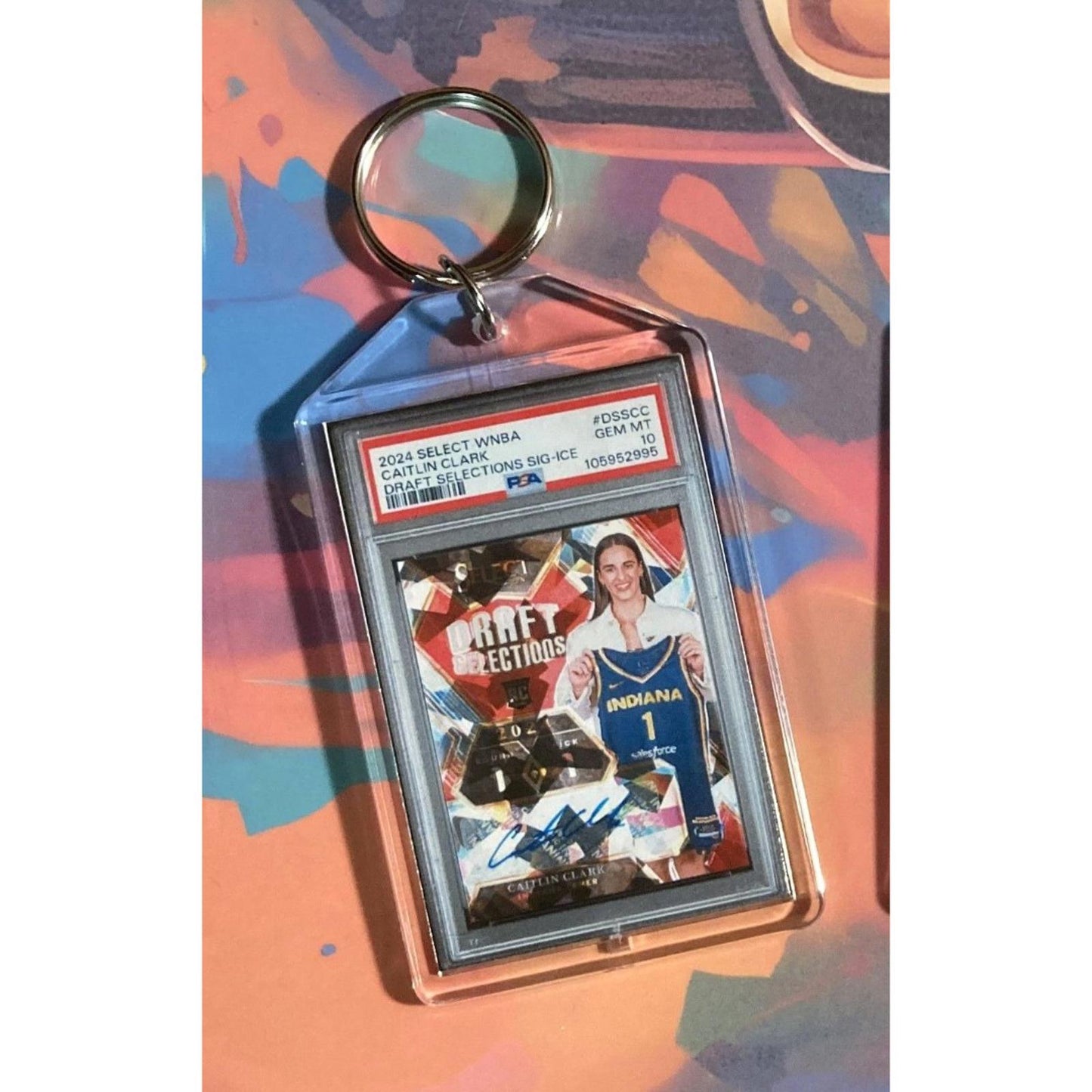 0261 Caitlin Clark 2024 Panini Select Draft Selections Ice Auto Novelty Keychain