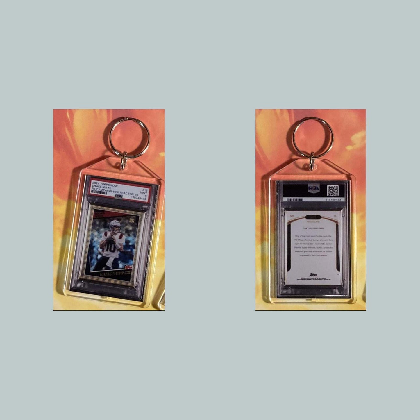 3711 Drake Maye 2025 Topps Now Hex-Fractor Custom Hand Made Keychain FBL