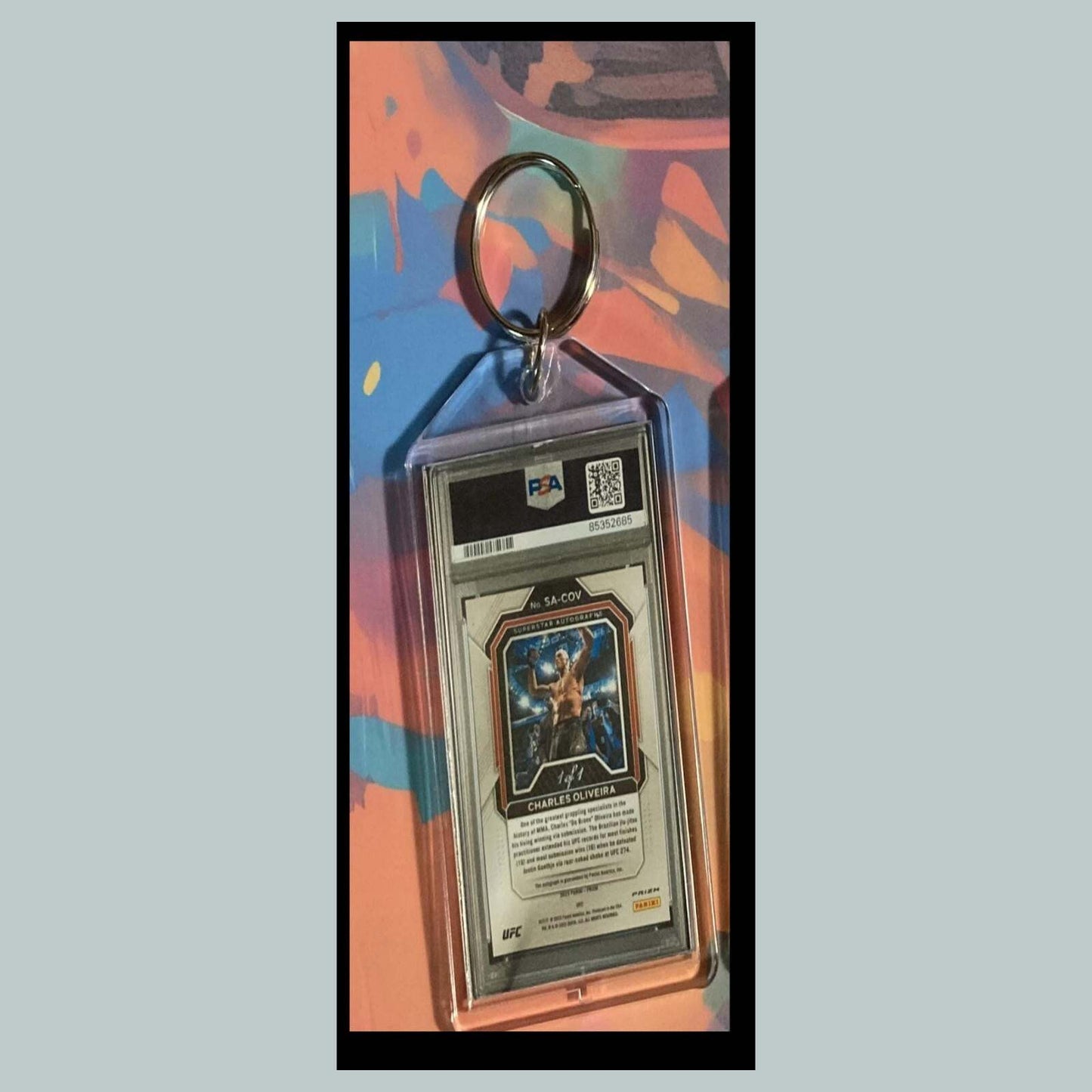 3448 Charles Oliveira 2023 Panini Prizm Superstar Black Auto Custom Keychain KYC MSC