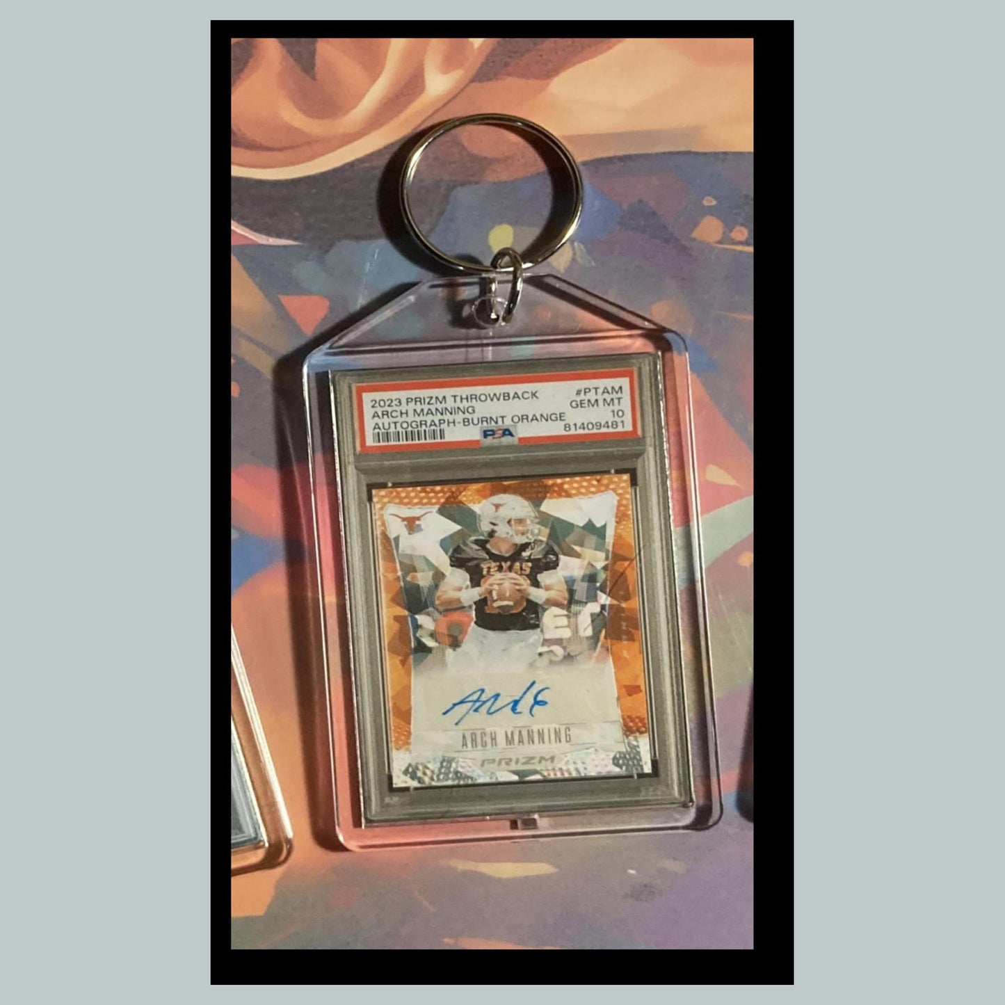 0541 Arch Manning 2023 Panini Throwback Orange Auto Custom Hand Made Keychain