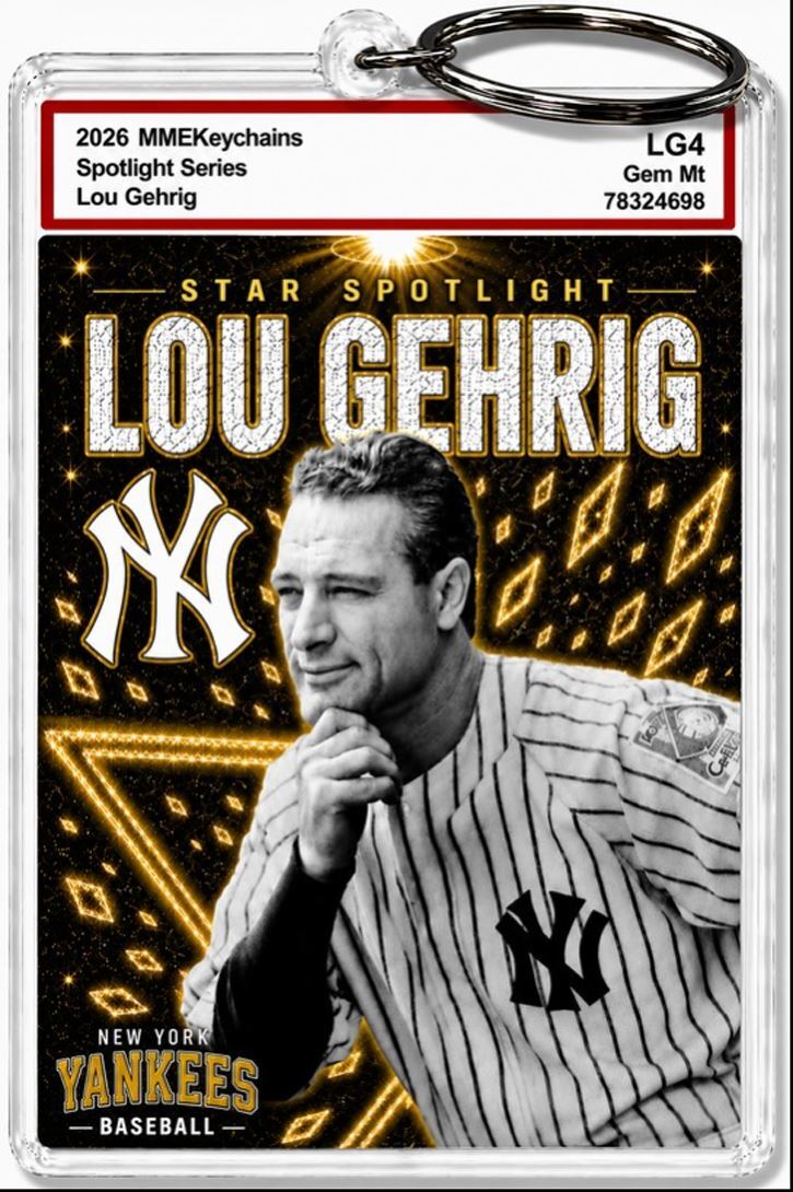 3907 Lou Gehrig Keychain Gold Spotlight Premium Keychain With Nameplate BBL KYC