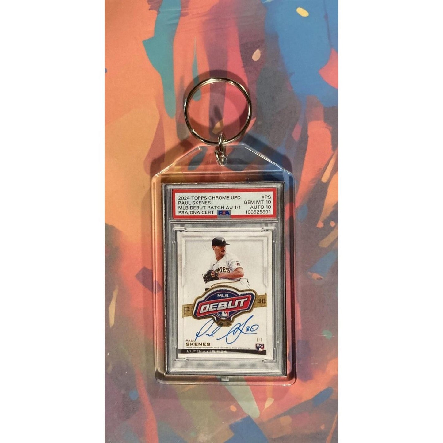 0112 Paul Skenes 2024 Topps Chrome Debut Patch Auto Novelty Keychain - Gift