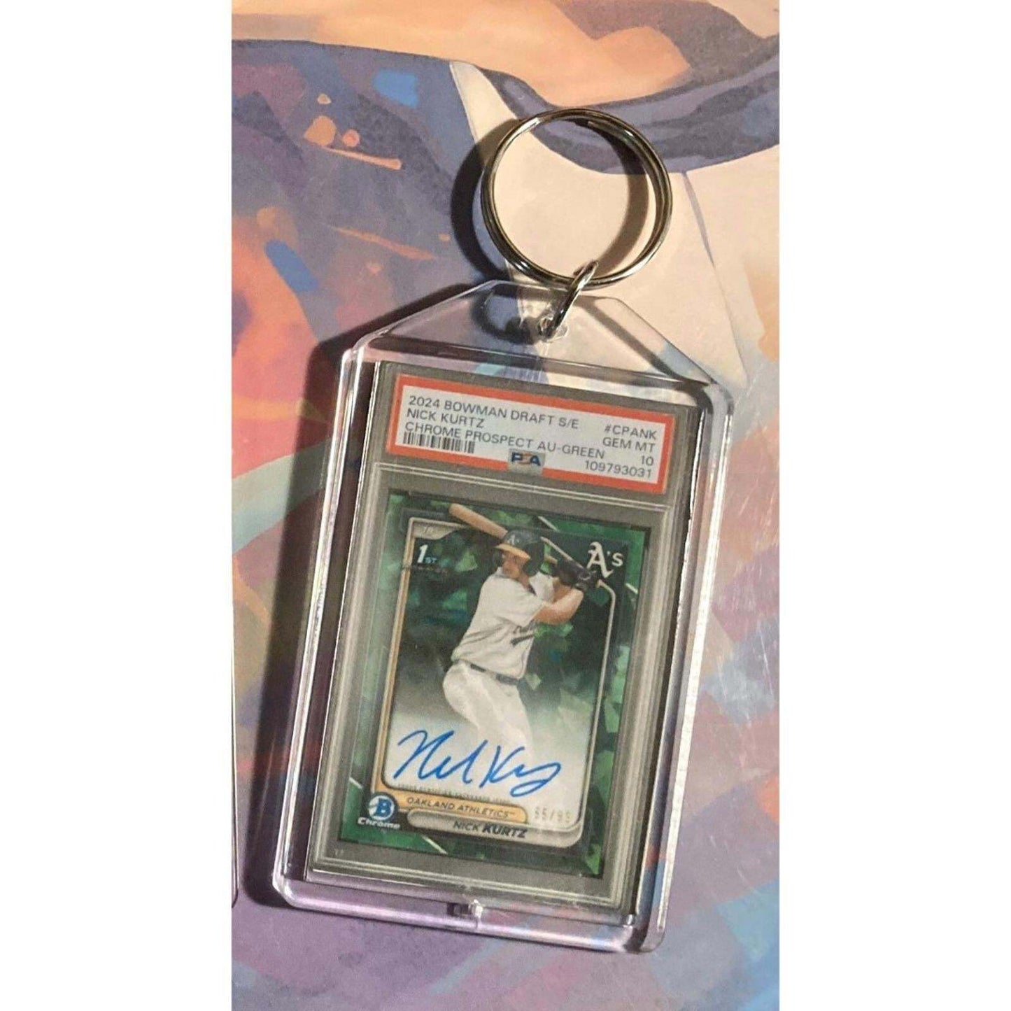 3203 Nick Kurtz 2024 Bowman Draft Chrome Green Auto Custom Made Novelty Keychain BBL KYC