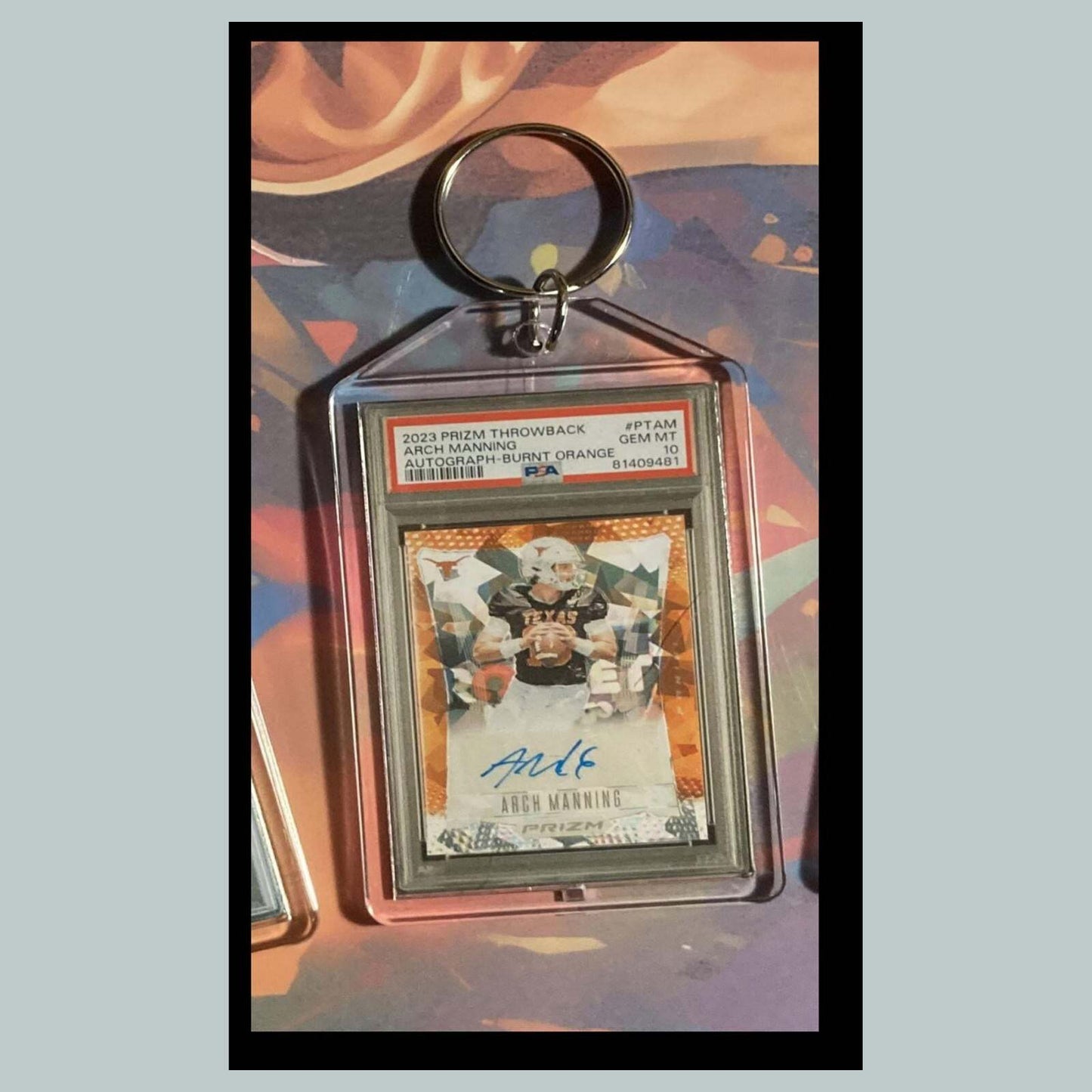 3498 Arch Manning 2023 Panini Throwback Orange Auto Custom Hand Made Keychain FBL