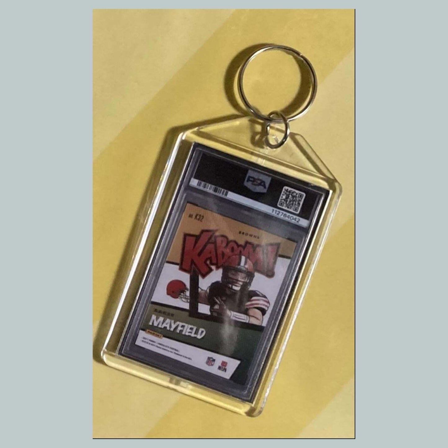3783 Baker Mayfield 2021 Panini Absolute Kaboom Custom Hand Made Keychain FBL