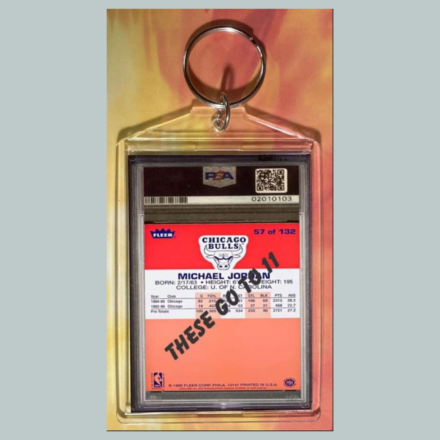 0694 Michael Jordan Jumbo Keychain 1986 Fleer Custom Hand Made Jumbo Keychain