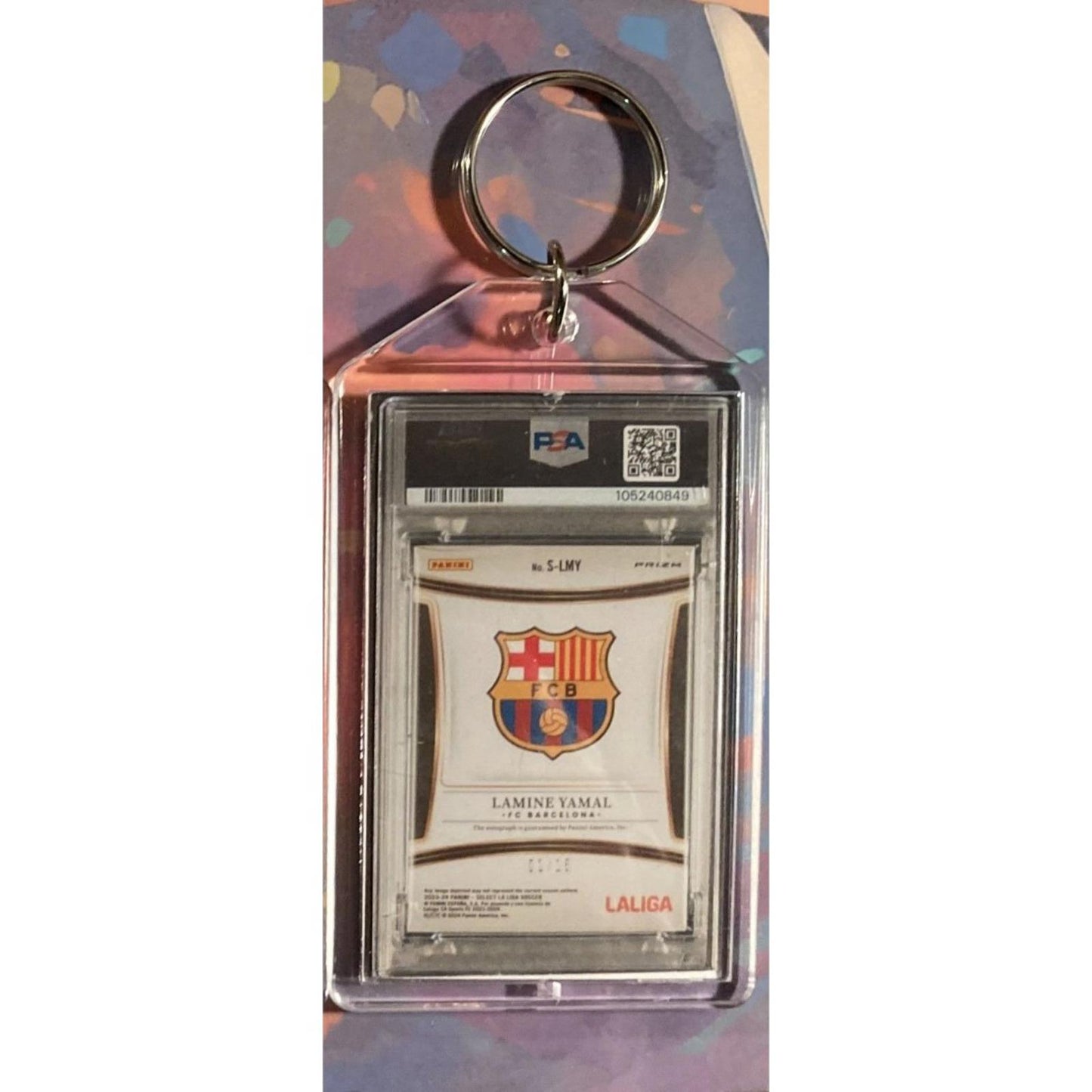 0132 Lamine Yamal 2023 Panini Select La Liga Tie-Dye Auto Novelty Keychain