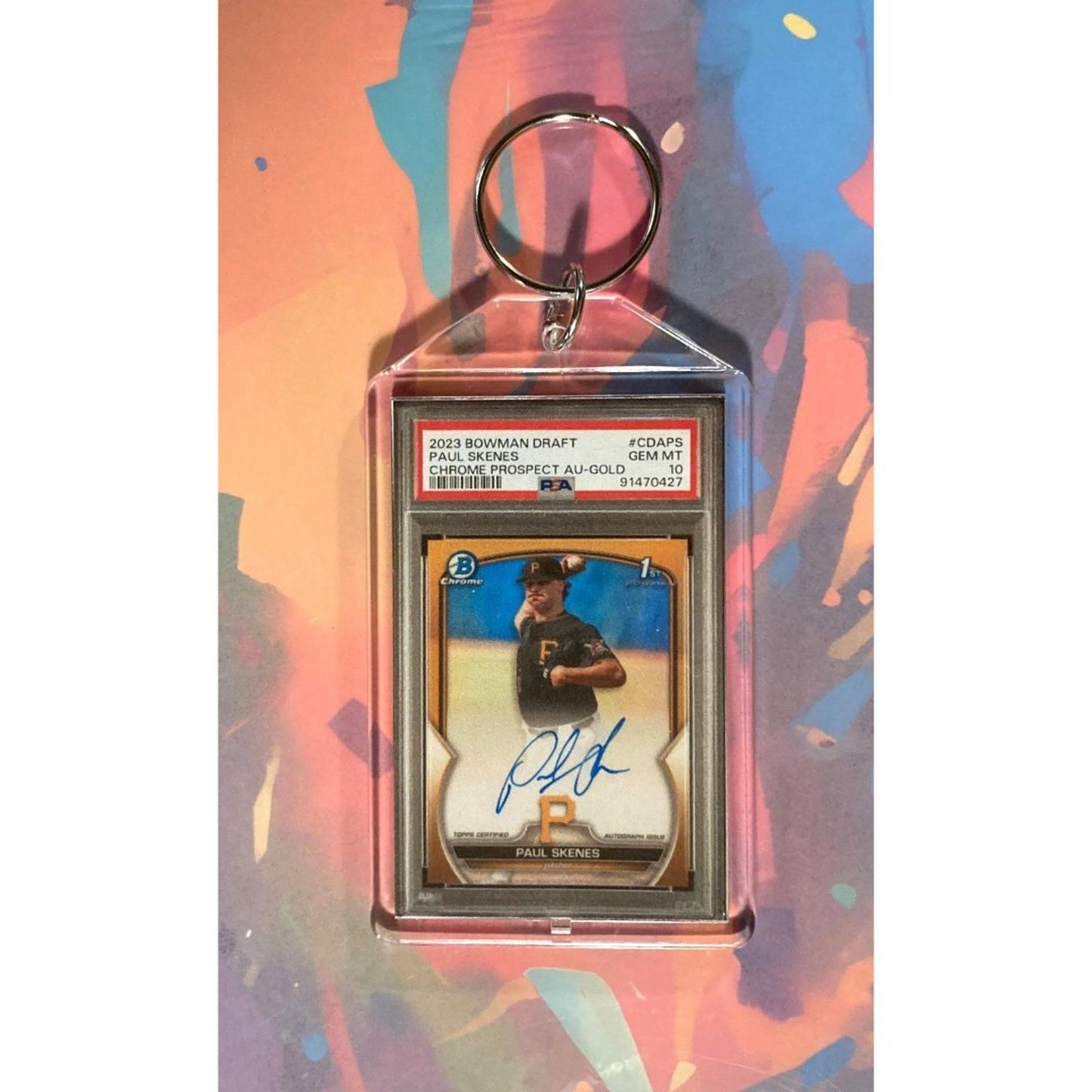 0097 Paul Skenes 2023 Bowman Draft Chrome Prospect Gold Auto Novelty Keychain