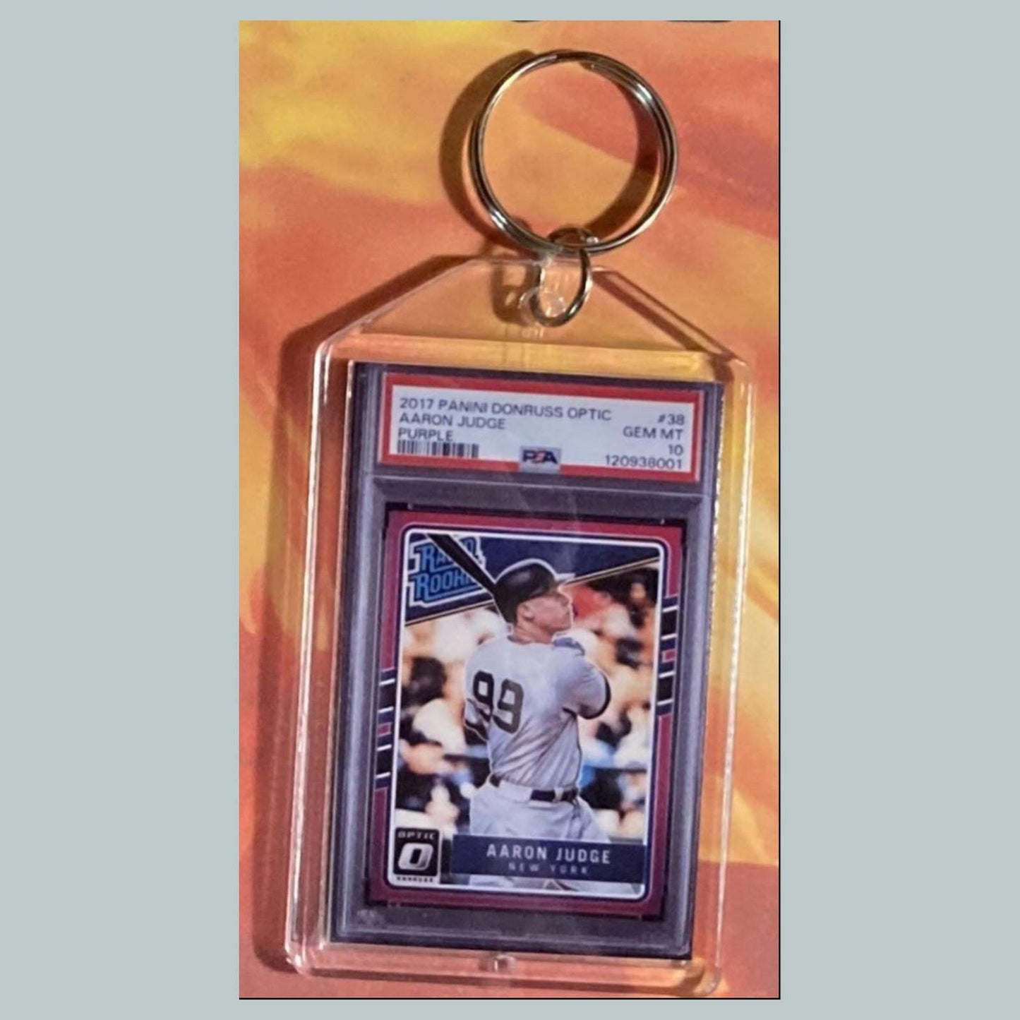 3598 Aaron Judge 2017 Panini Donruss Rated Rookie Purple Keychain BBL KYC