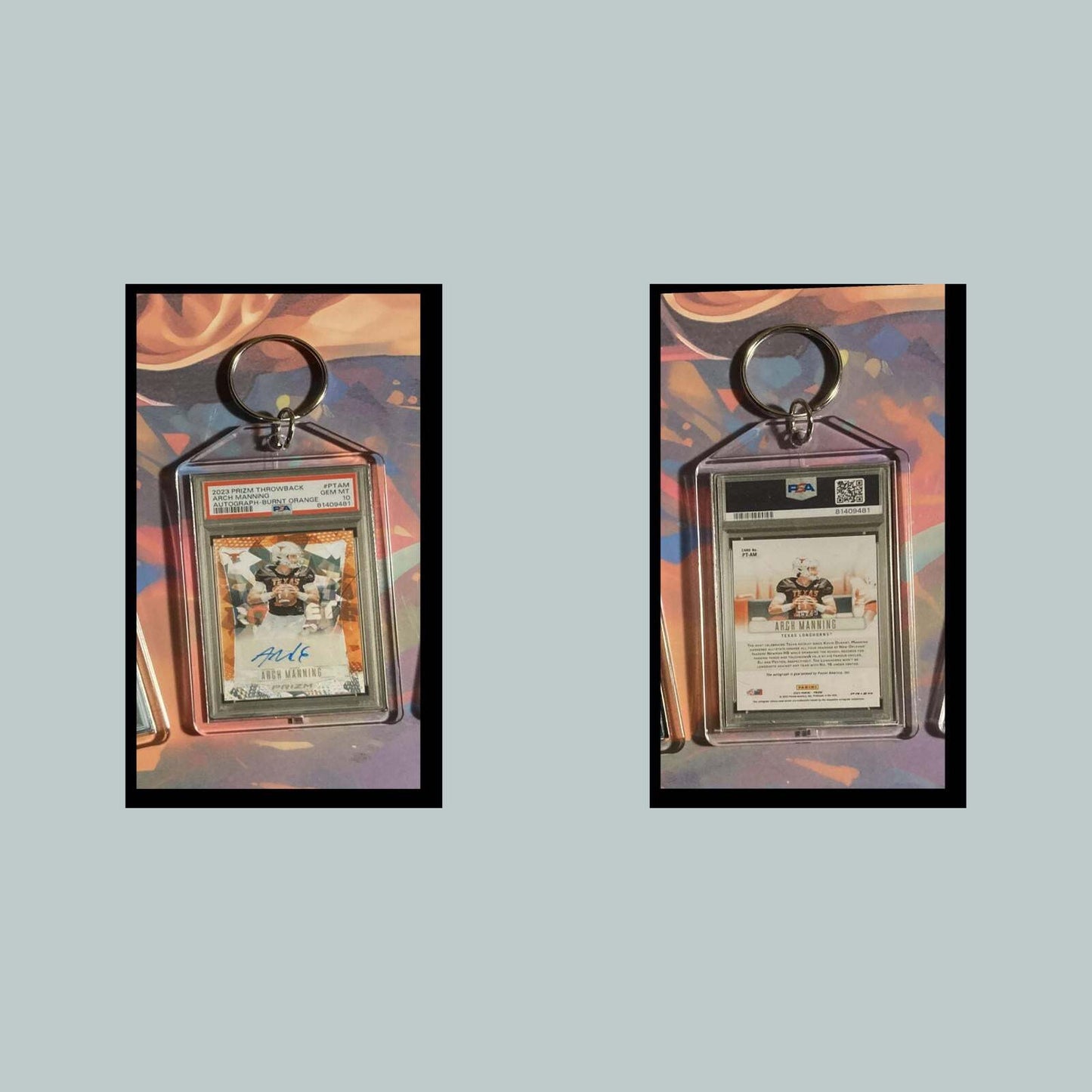 3498 Arch Manning 2023 Panini Throwback Orange Auto Custom Hand Made Keychain FBL