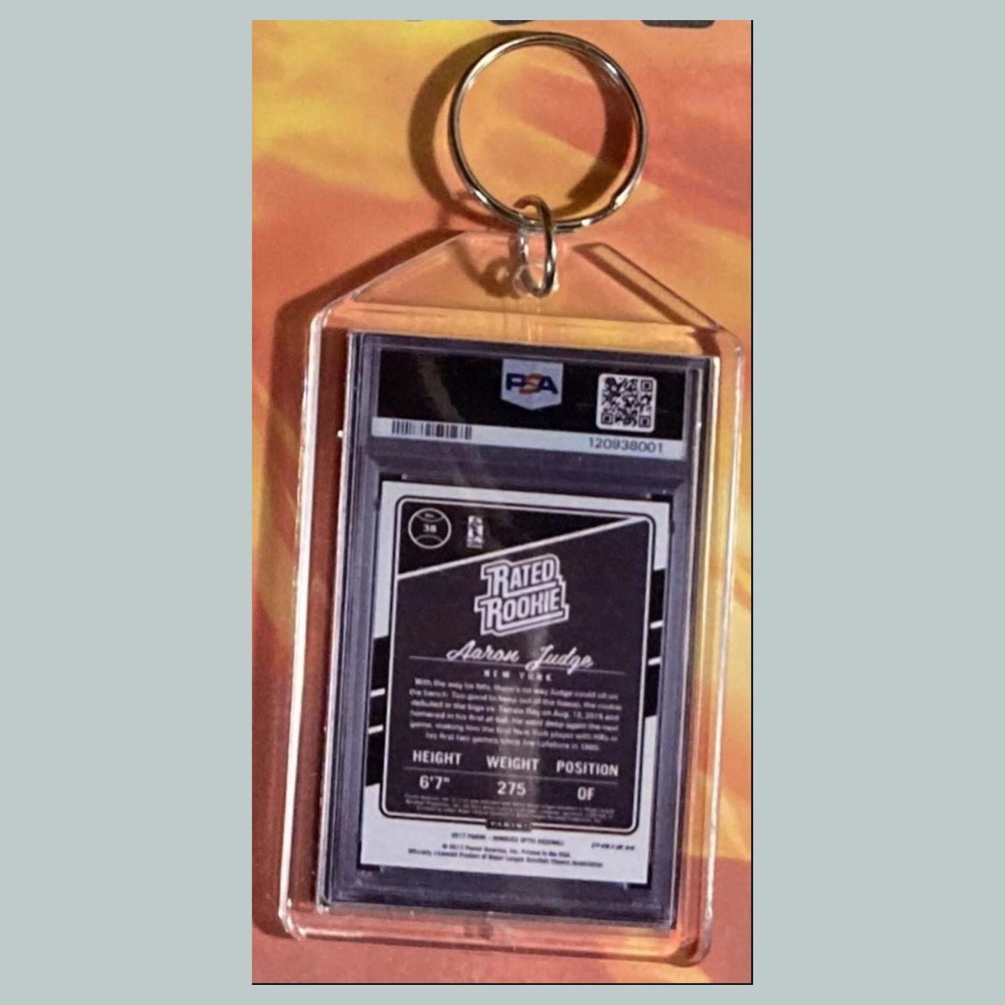 3598 Aaron Judge 2017 Panini Donruss Rated Rookie Purple Keychain BBL KYC