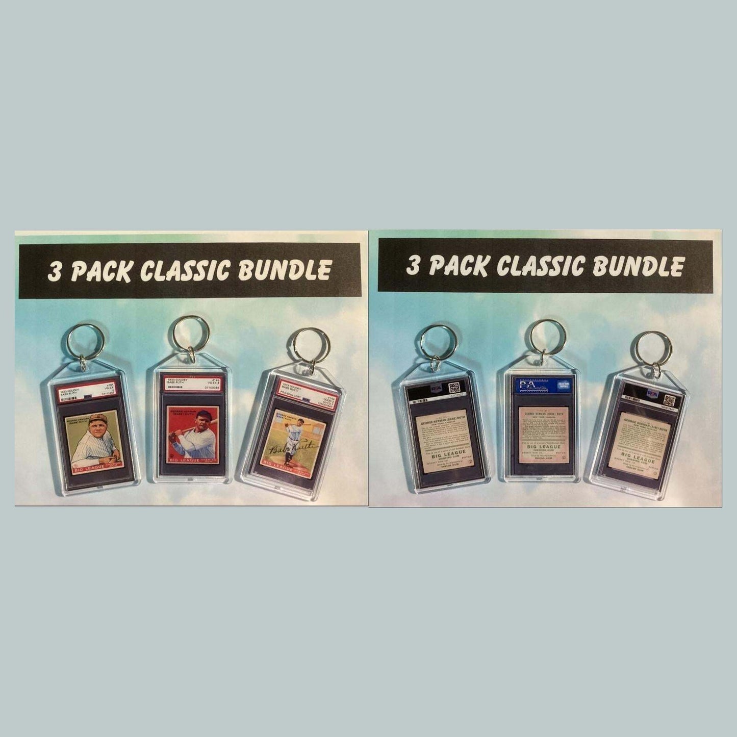 3624B Babe Ruth 3 Pack Bundle Goudry Custom Hand Made Keychains BBL KYC