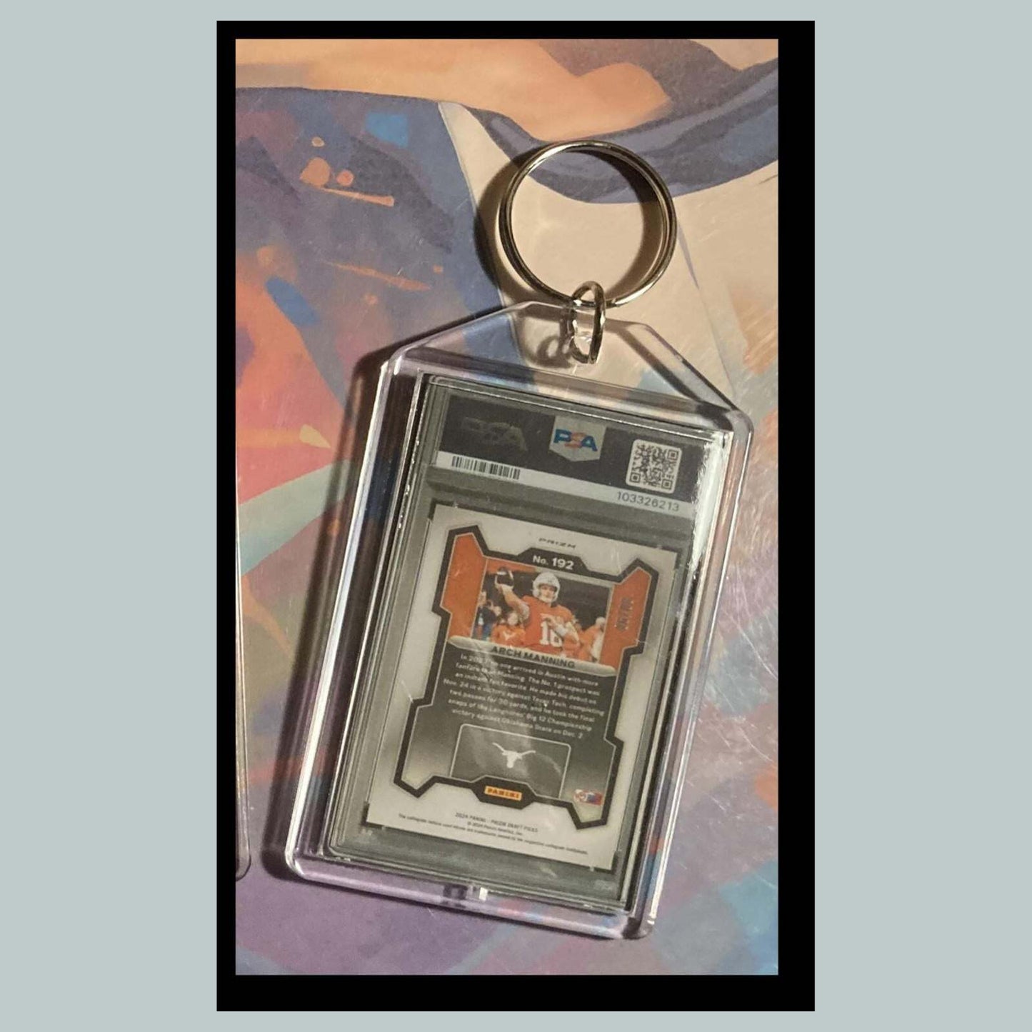 3496 Arch Manning 2024 Panini Prizm Green Shimmer Custom Hand Made Keychain Gift FBL