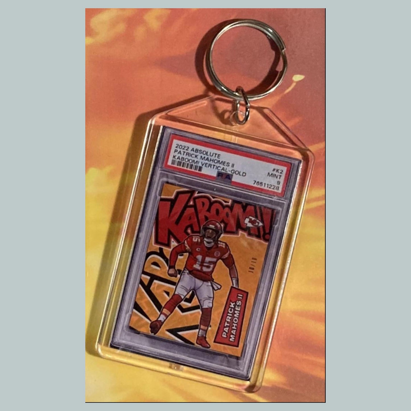 0656 Patrick Mahomes 2022 Panini Absolute Gold Kaboom Custom Keychain