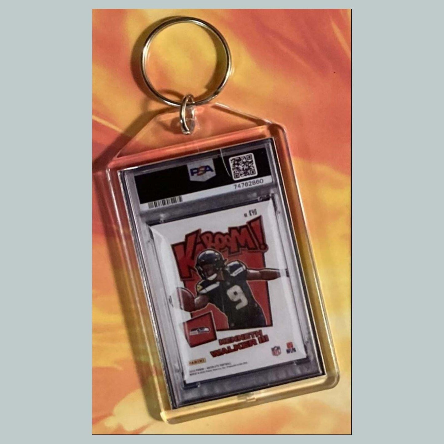 3770 Kenneth Walker III 2022 Panini Absolute Kaboom Gold Hand Made Keychain FBL