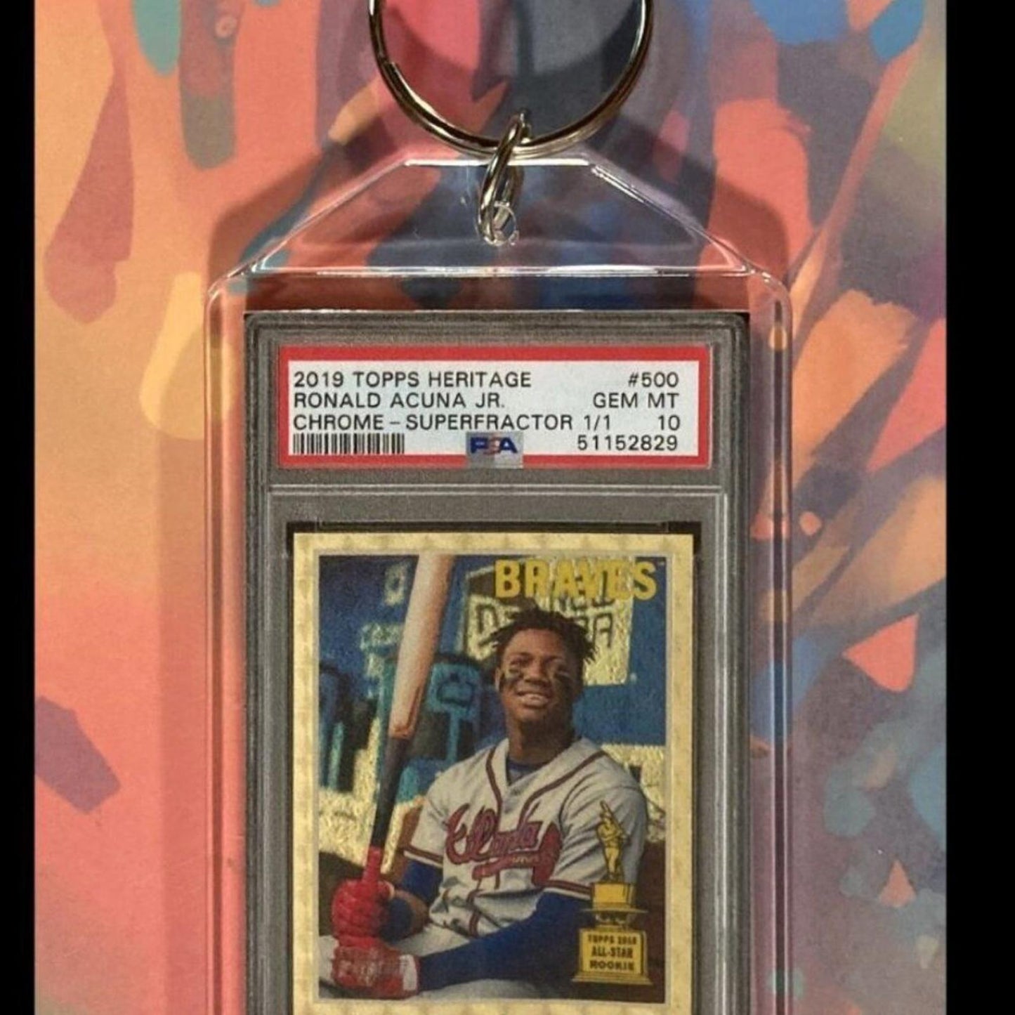 0109 Ronald Acuna 2019 Topps Heritage Chrome SuperFractor Novelty Keychain-Gift