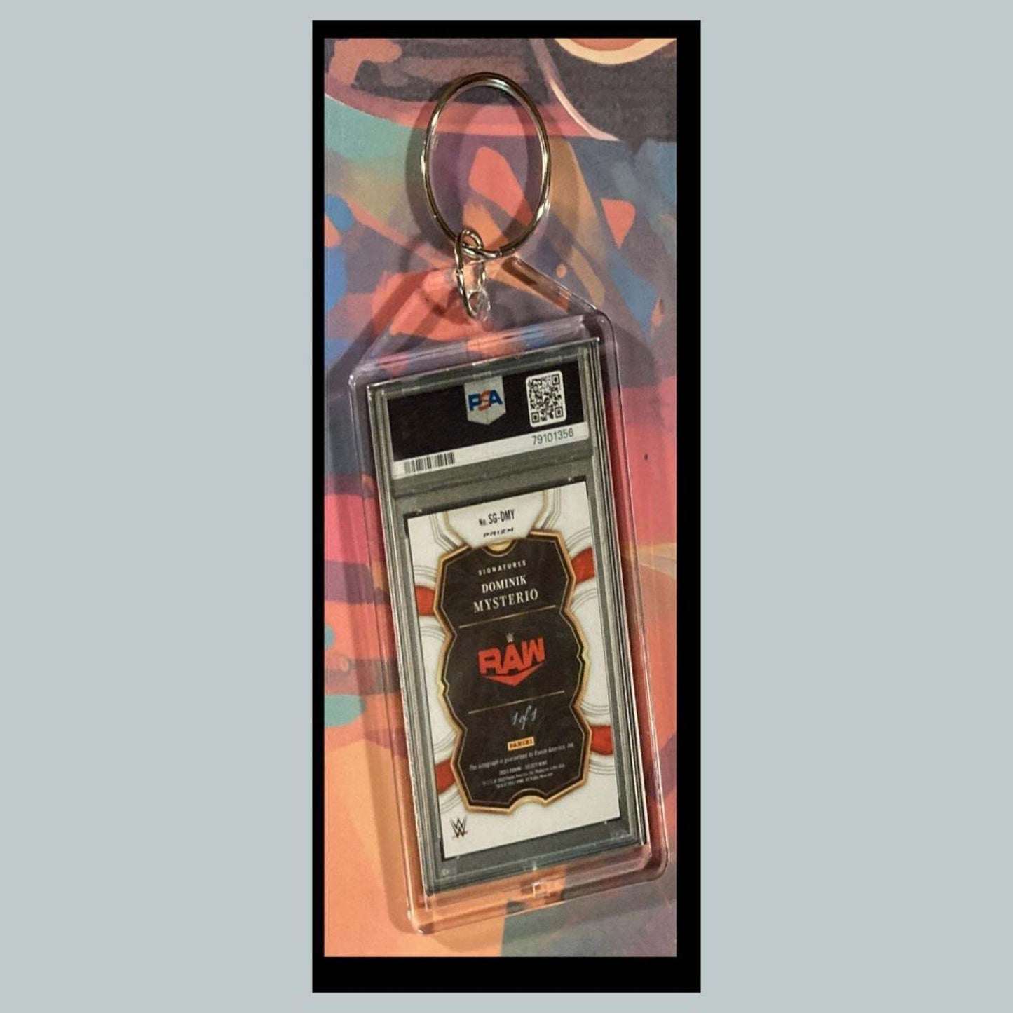 3382 Dirty Dom Mysterio Prison 2023 Panini Select Black Auto Novelty Keychain KYC MSC