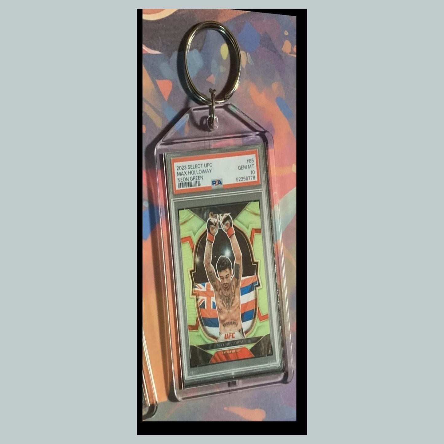 3445 Max Holloway 2023 Panini Select Neon Green Custom Hand Made Keychain - Gift KYC MSC
