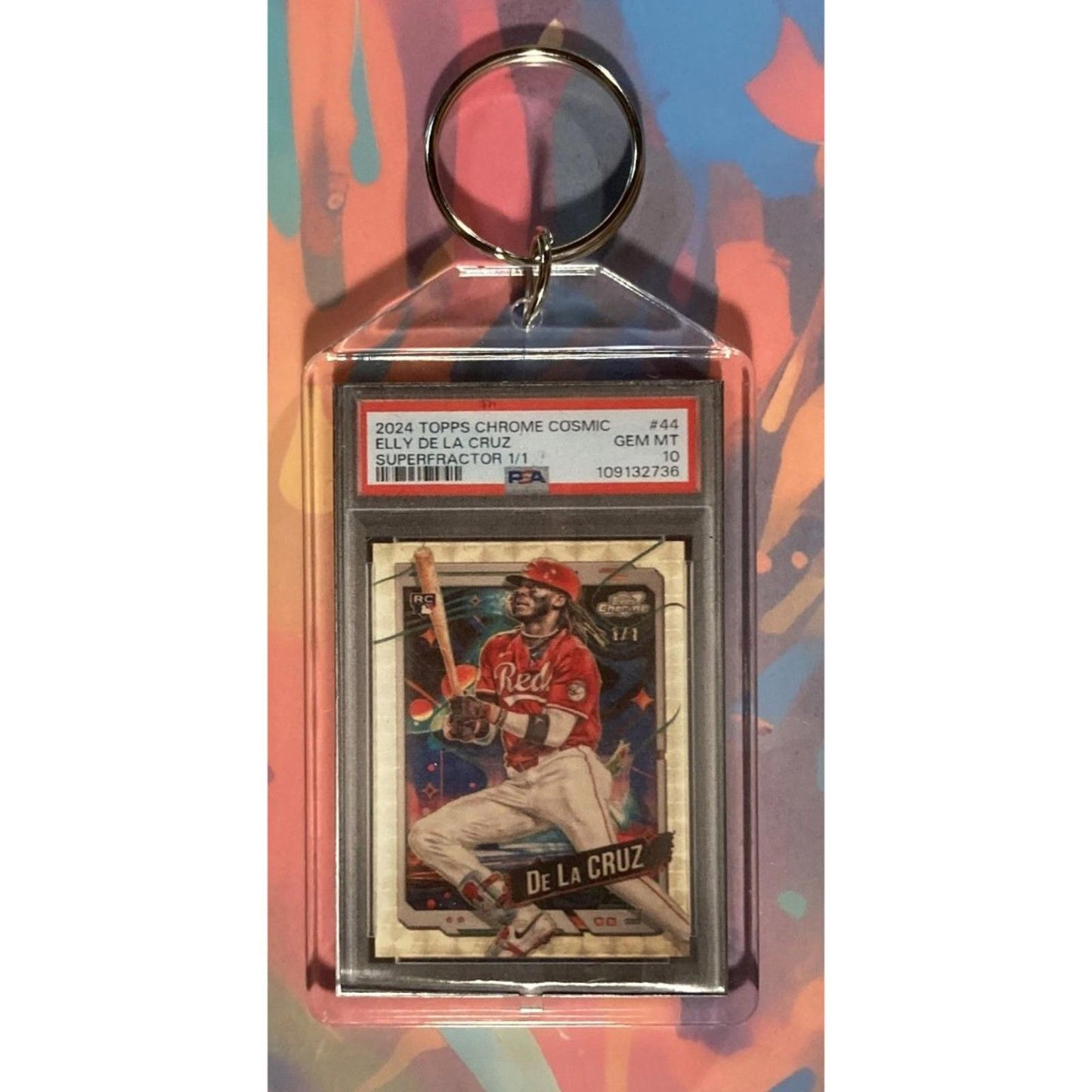 0007 Elly De La Cruz 2024 Topps Chrome Cosmic Superfractor Keychain