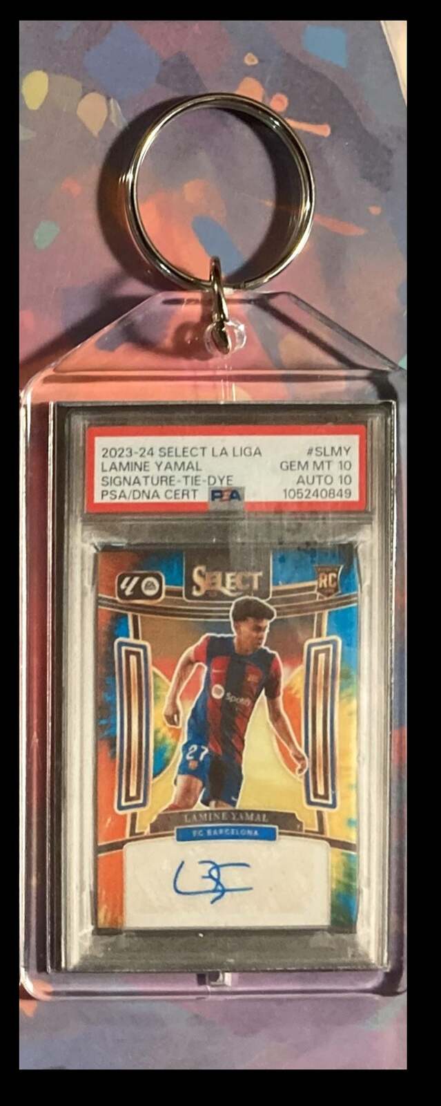 3089 Lamine Yamal 2023 Panini Select Tie-Dye Auto Keychain-Gift KYC MSC