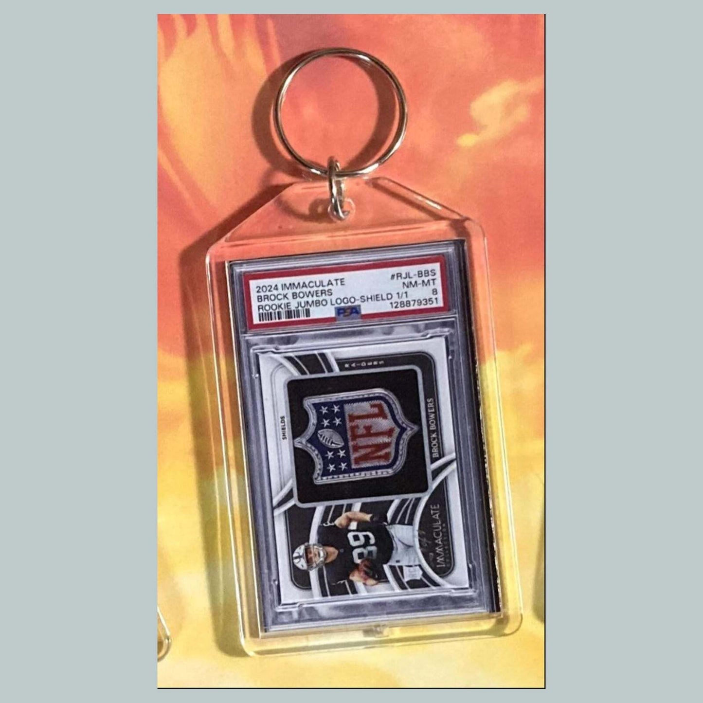 3693 Brock Bowers 2024 Panini Immaculate Jumbo Logo-Shield Custom Made Keychain FBL