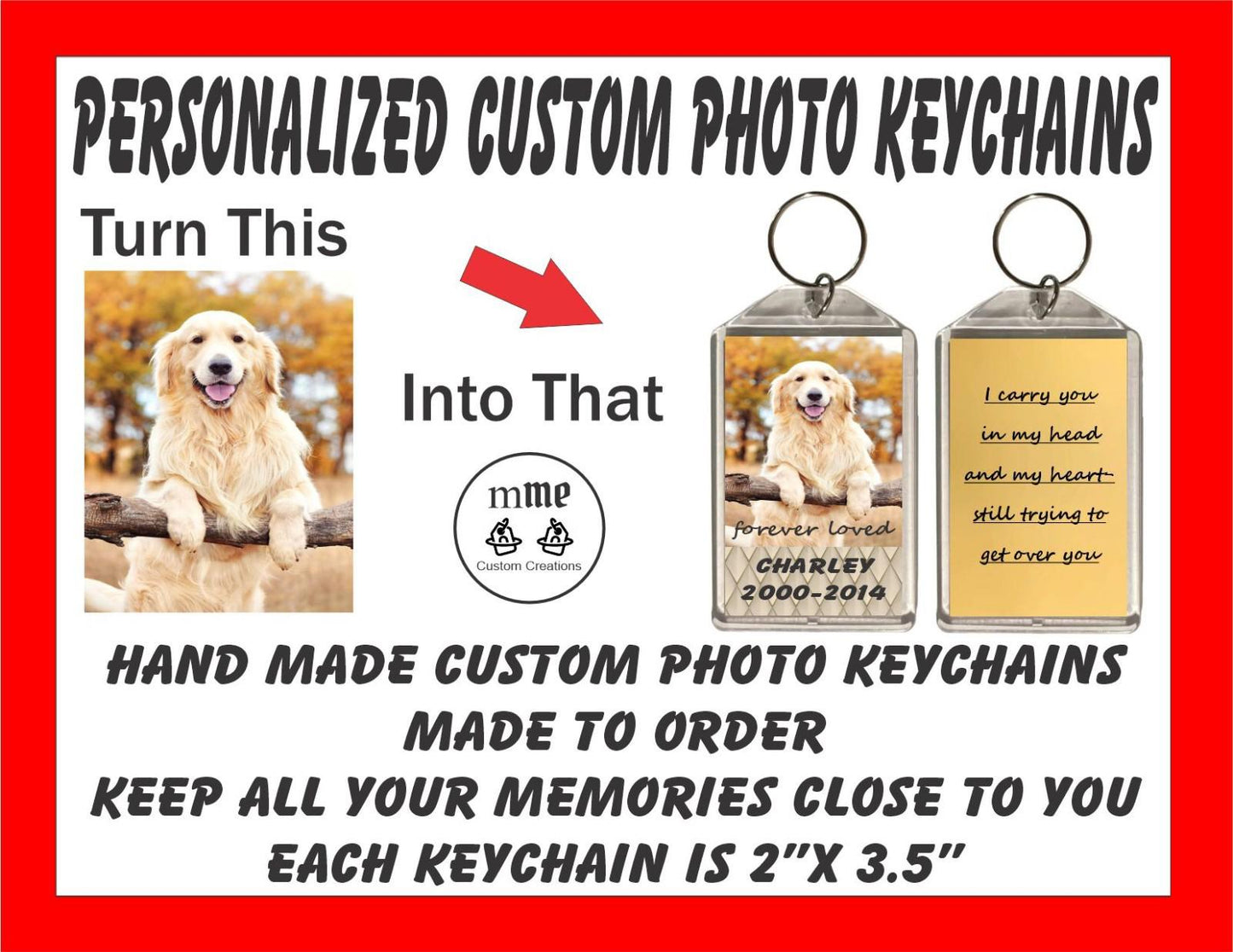 Personalized Pet Memorial Photo Keychain - Use Your Pictures
