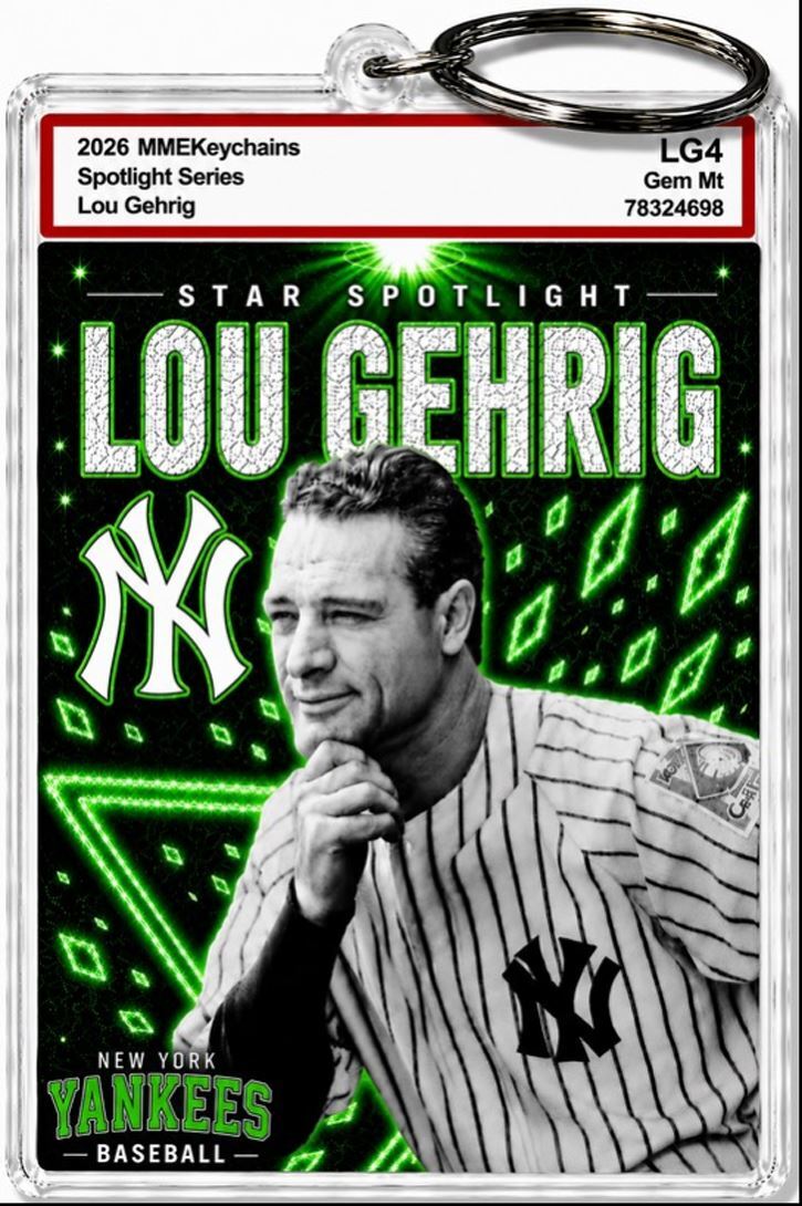 3905 Lou Gehrig Keychain Green Spotlight Premium Keychain With Nameplate BBL KYC