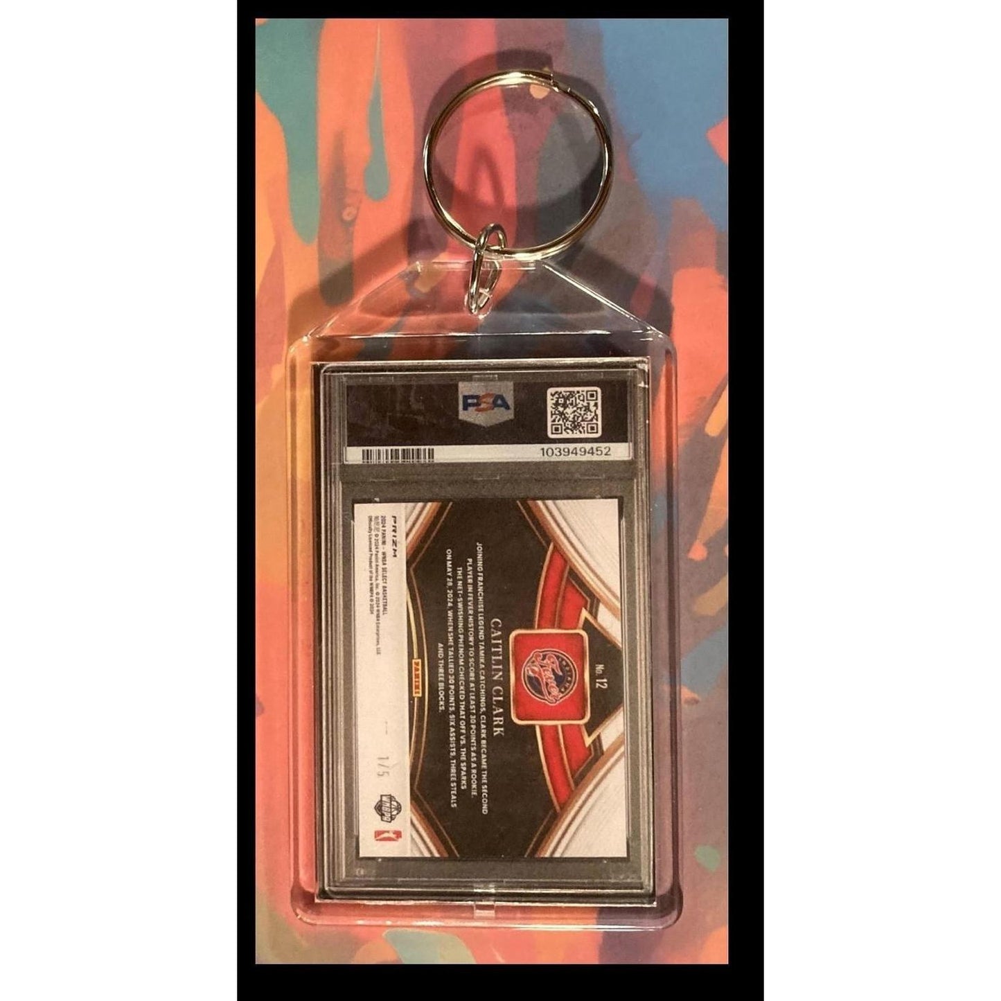 0015 Caitlin Clark 2024 Panini Select Black Gold Prizm Keychain