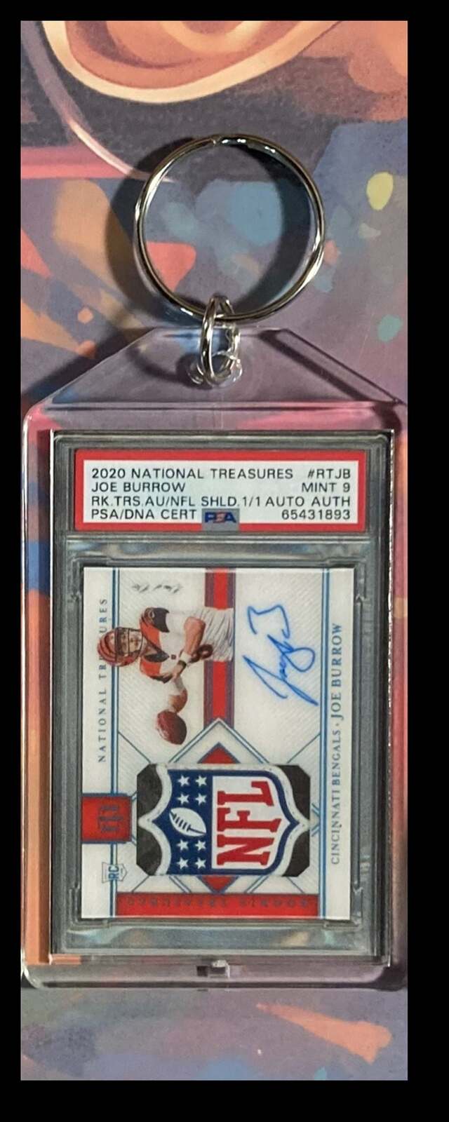 3166 Joe Burrow 2020 Panini Nat Trea Rookie Shield Auto Custom Keychain - Gift FBL